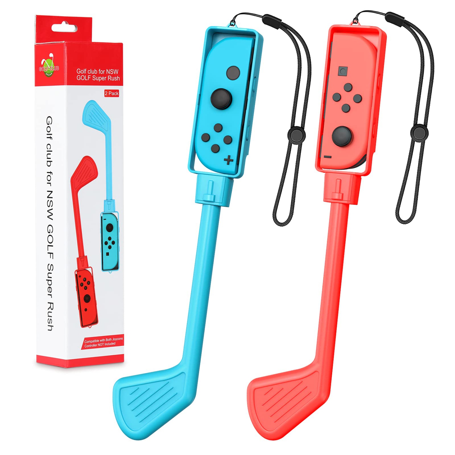 Golf Clubs Fit with Nintendo Switch Mario Golf: Super Rush Golf/Switch Sports, 2 Pack Hand Grips Game Accessories Fit Switch/Switch OLED Joy-Con Controller with Hand Strap