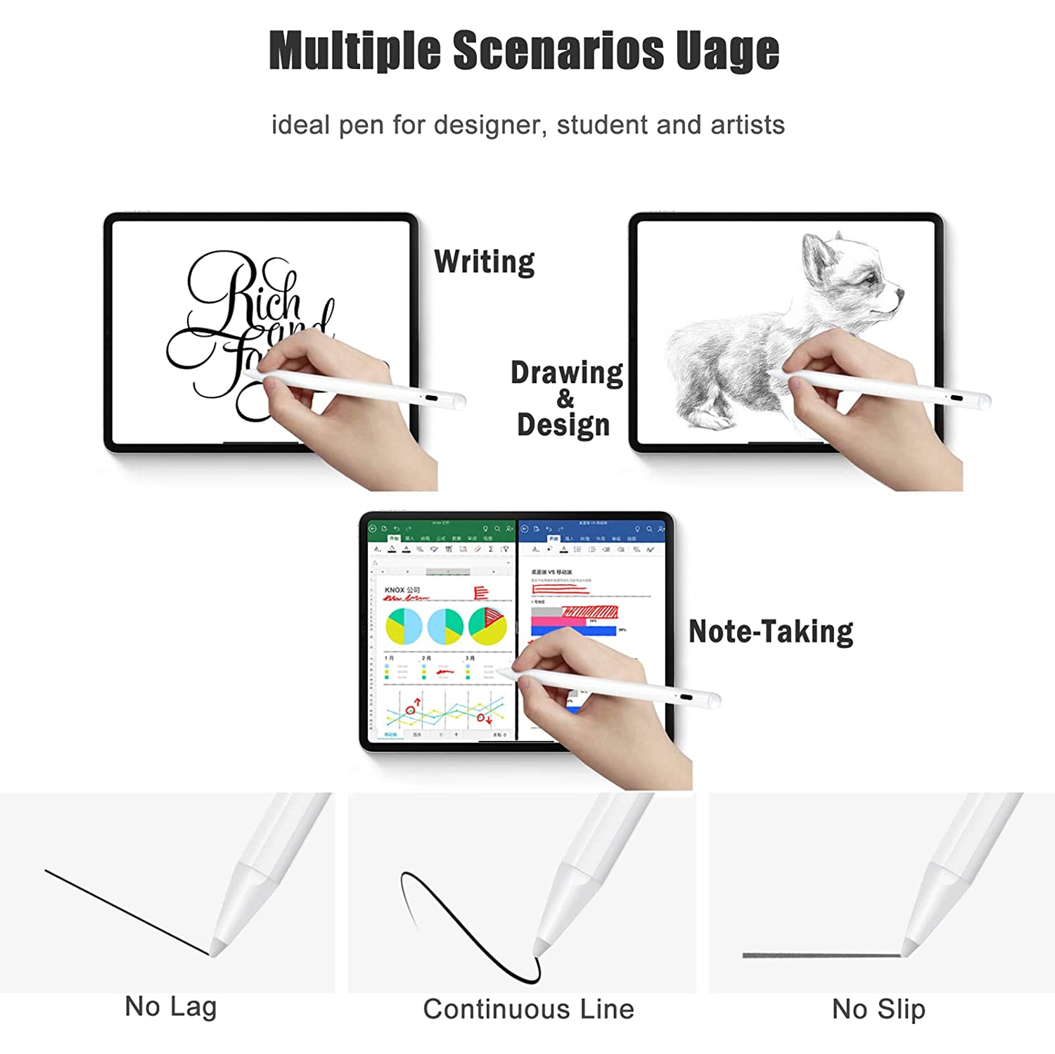 KOKABI Penna stilo per iPad 2018-2022, Apple Pencil magnetica con Palm Rejection, iPad Pencil per iPad 6/7/8/9/10, iPad Air 3/4/5, iPad Mini 5/6, iPad Pro 11/12,9 3/4/5/6 (bianco latteo