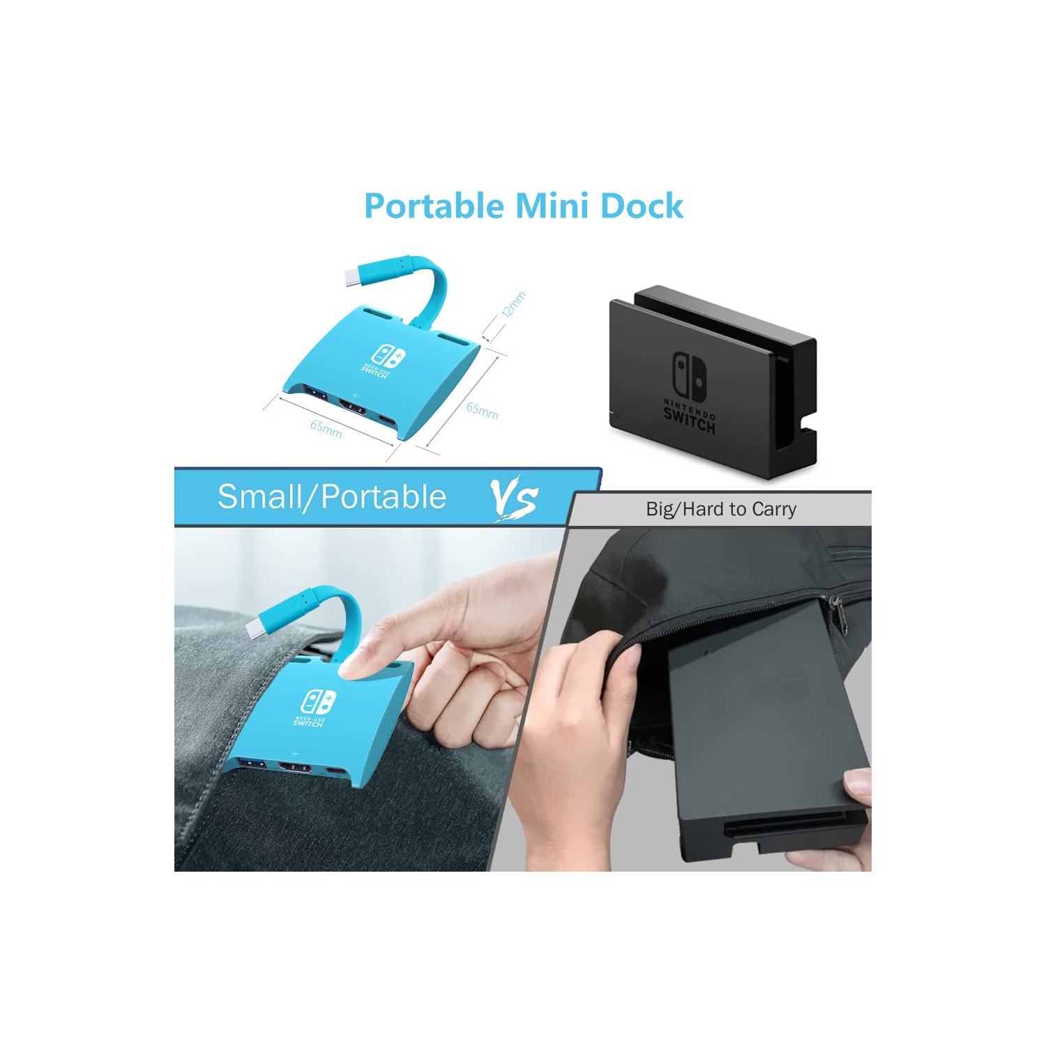 HARIBOL Switch Dock for Nintendo, Compact Size Switch Dock, Portable Nintendo Switch Docking Station with HDMI, USB and 100W