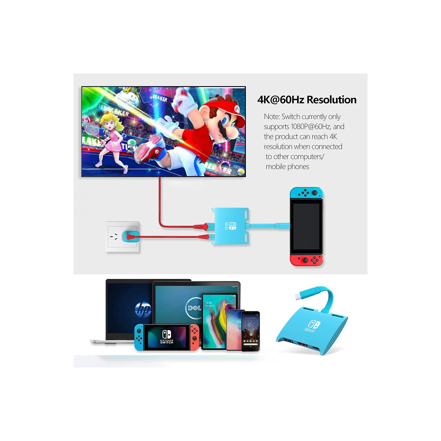 HARIBOL Switch Dock for Nintendo, Compact Size Switch Dock, Portable Nintendo Switch Docking Station with HDMI, USB and 100W