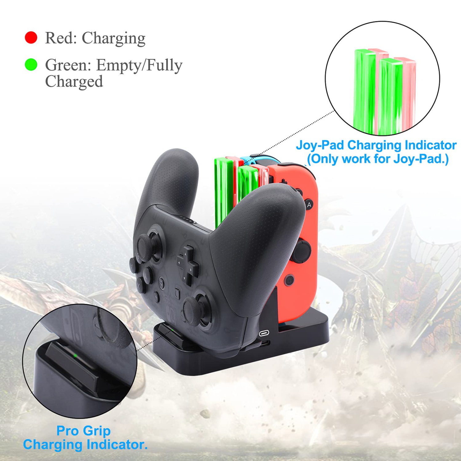 Chargeur de manette FastSnail pour Nintendo Switch, manette Pro et station de recharge Joy-Con pour Nintendo Switch avec chargement