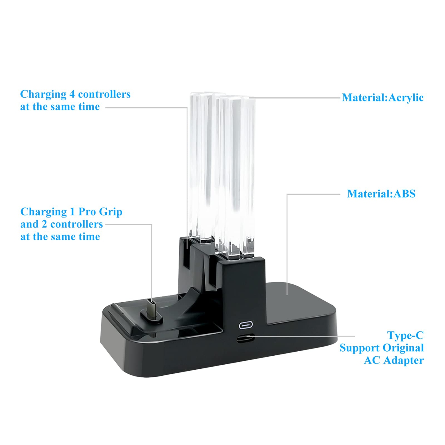 Chargeur de manette FastSnail pour Nintendo Switch, manette Pro et station de recharge Joy-Con pour Nintendo Switch avec chargement