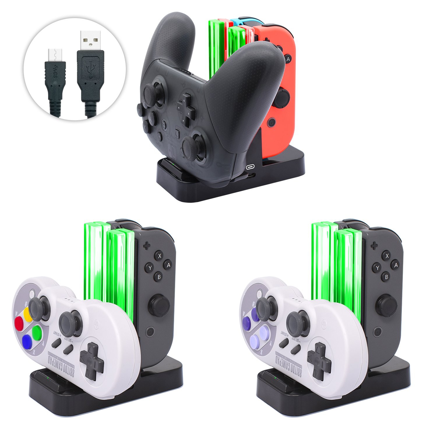 Chargeur de manette FastSnail pour Nintendo Switch, manette Pro et station de recharge Joy-Con pour Nintendo Switch avec chargement