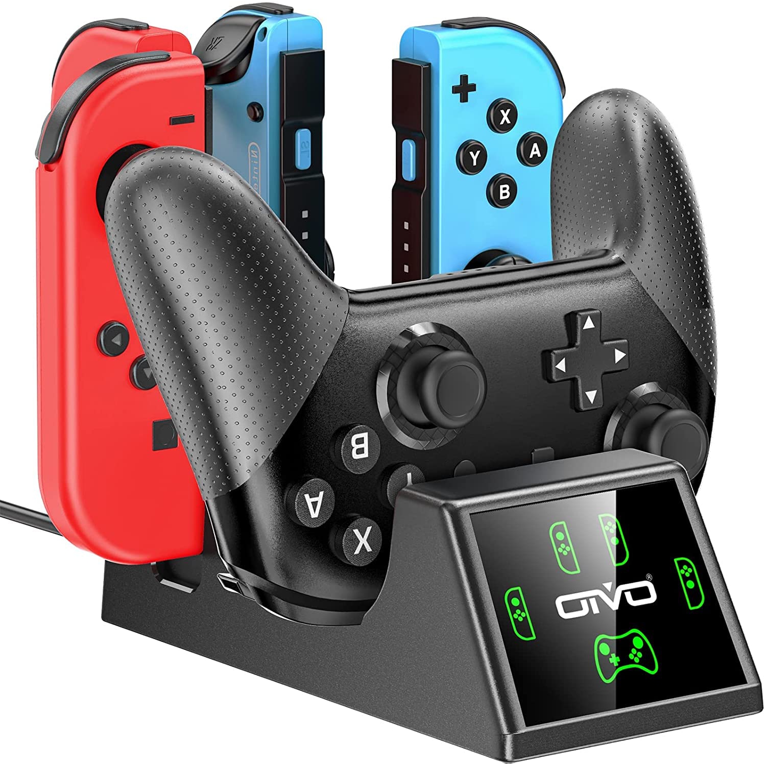 OIVO Controller Charging Dock Compatible with Nintendo Switch, Joy-Cons and Pro Controller Charger with LED Indicators, 5in1