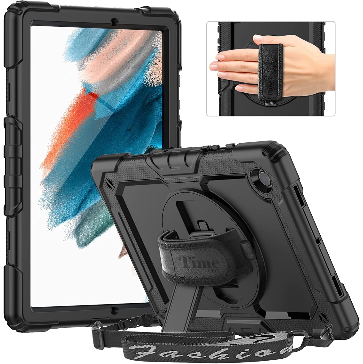 T Case for Samsung Galaxy Tab A8 Case 10.5'' 2022 (SM-X200/X205/X207), Full-Body Shockproof Protective Case with Screen Protector, 360 Rotating Stand and Hand/Shoulder Strap for T