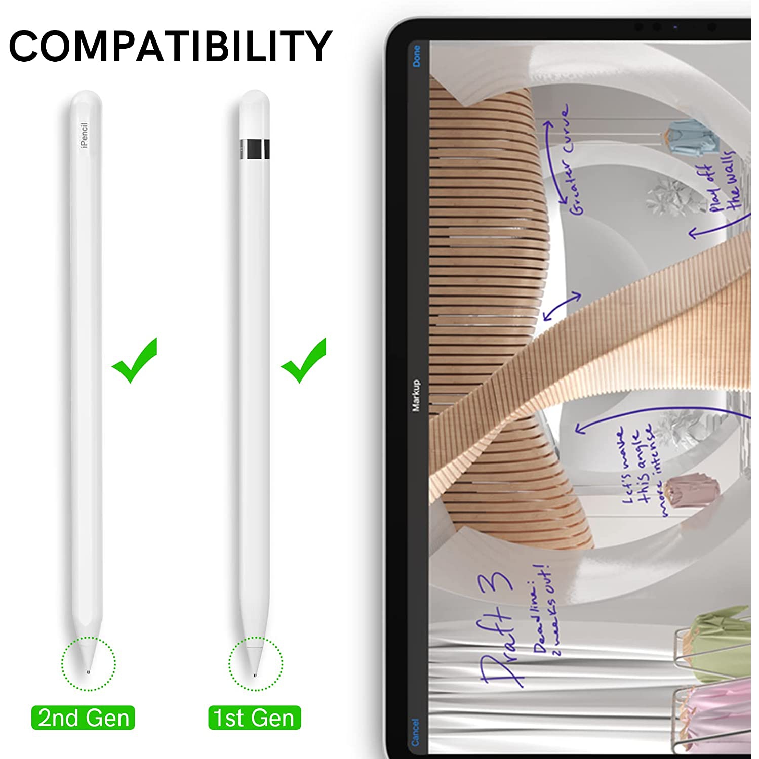 2 Pack Compatible with Apple Pencil Tips, No Wear Out Fine Point Precise Control Pen Like Nibs for Apple Pencil 1st Gen and 2nd Generation