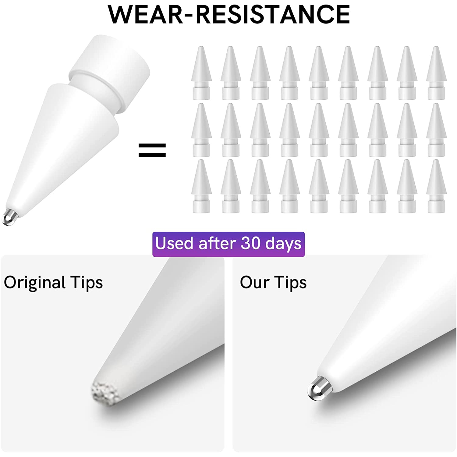 2 Pack Compatible with Apple Pencil Tips, No Wear Out Fine Point Precise Control Pen Like Nibs for Apple Pencil 1st Gen and 2nd Generation