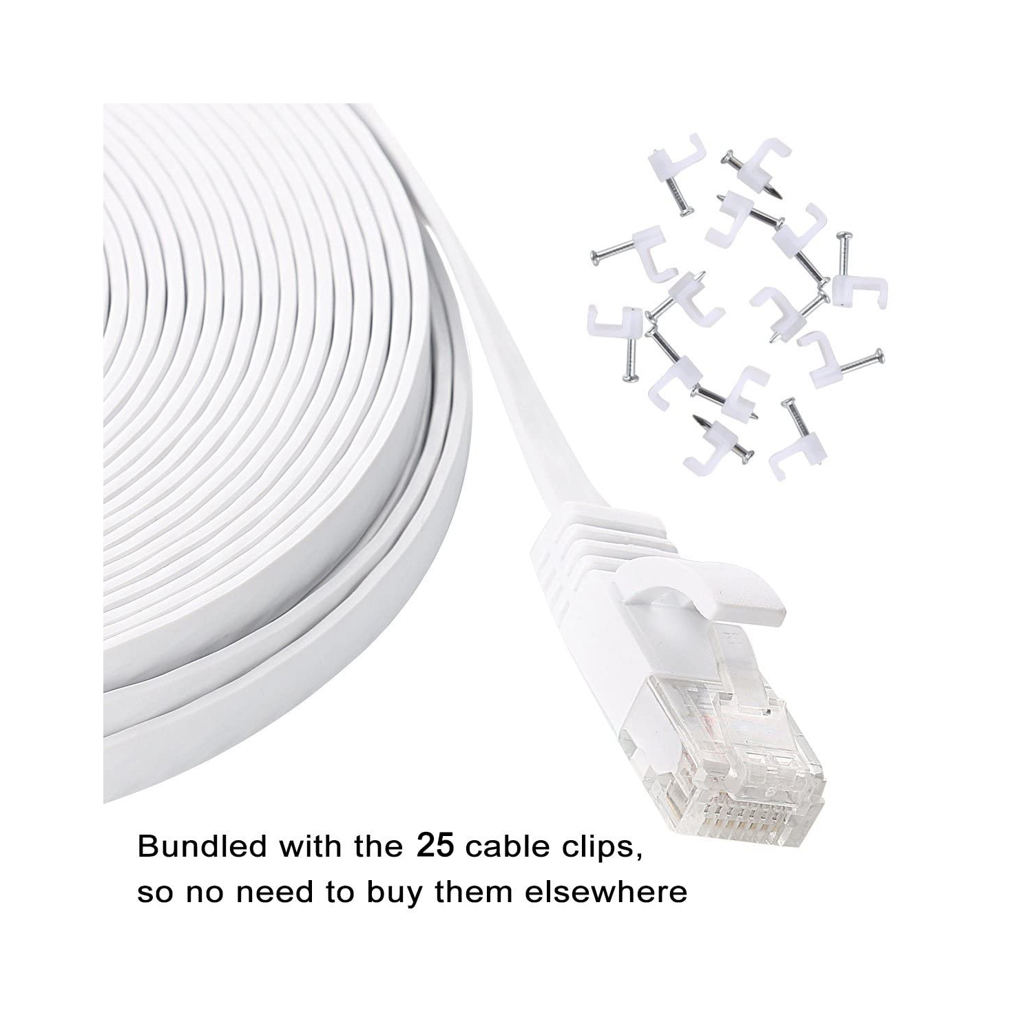 Cat 6 Ethernet Cable 75 ft, Outdoor&Indoor 10Gbps Support Cat8 Cat7 Network, Flat Internet RJ45 LAN Patch Cords, Solid High Speed Computer Wire with