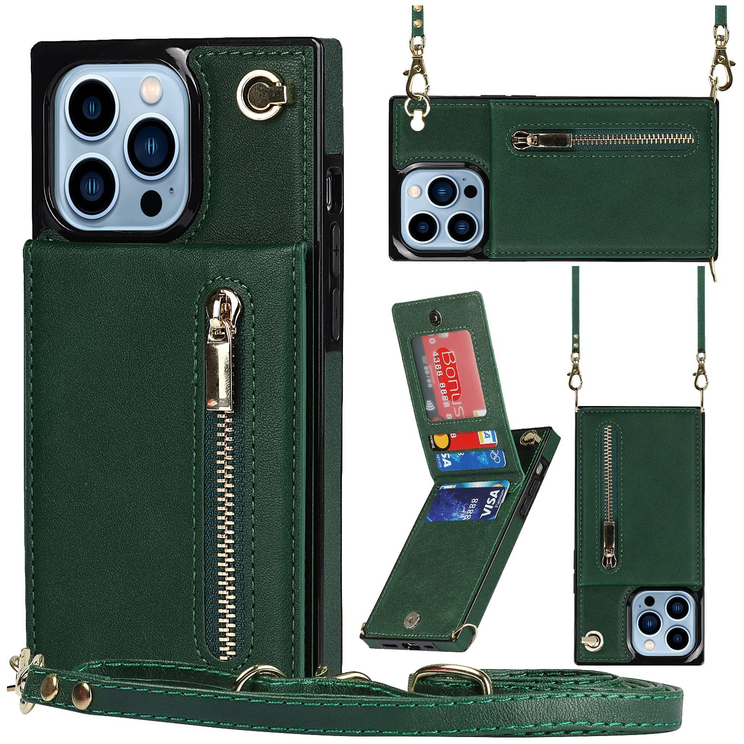 Crossbody Wallet Case for iPhone 13 Pro Max Case with Card Holder Leather PU Flip Cover Detachable Adjustable