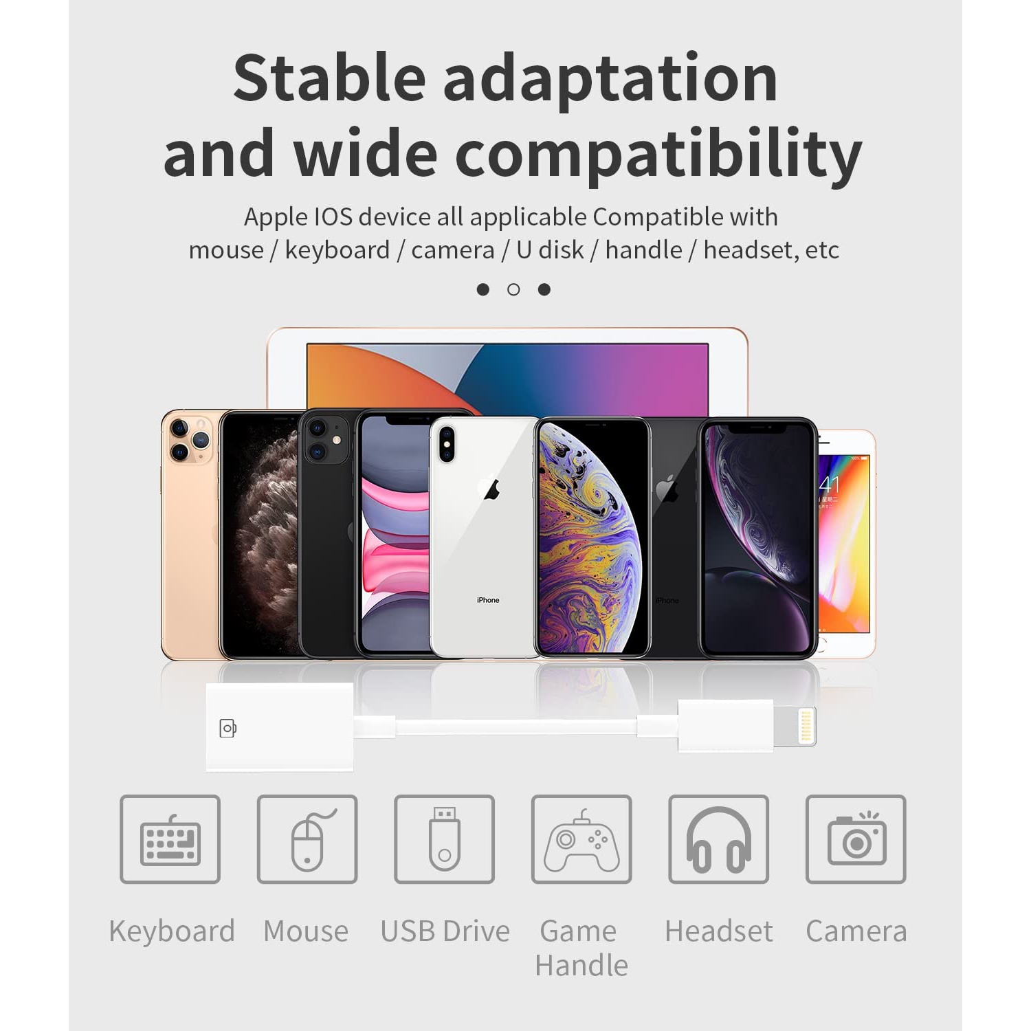 iPhone OTG Adapter Lightning Male to USB Female Dongle Cable Compatible with 13 11 12 Pro Max Mini Xr X Xs 8 7 Se Plus for Apple Ipad Air Camera Card