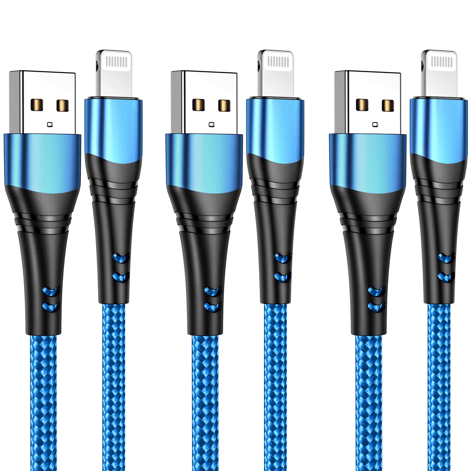 Apple MFi Certified 3 Pack iPhone Charger 10ft, Long Lightning Cable Durable Nylon Braided iPhone Charging Cable 10 Foot, Fast iPhone Cord for iPhone 13/12/11/Pro/Xs Max/X/8/7/Plu