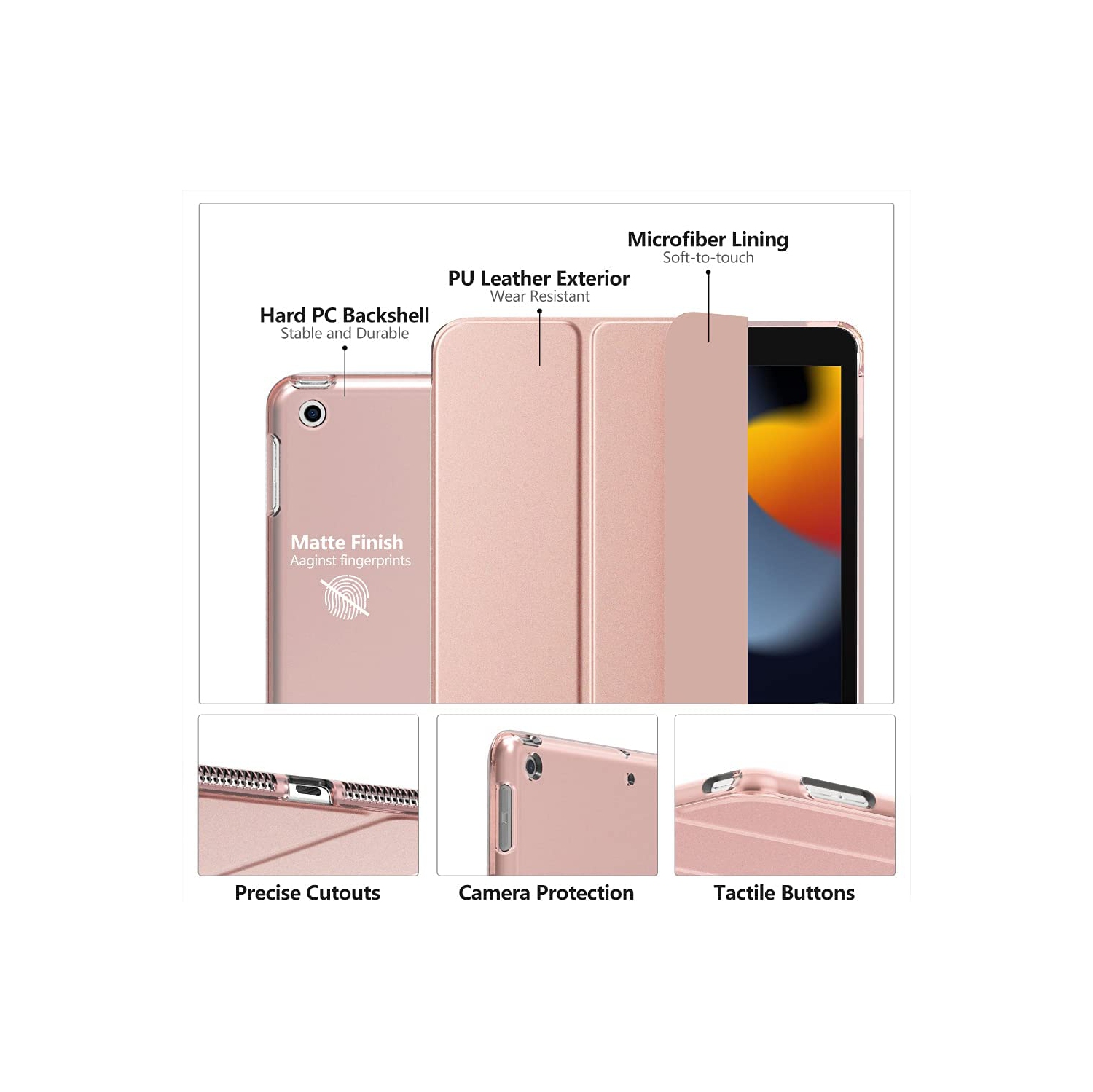 M iPad 10.2 Case for iPad 9th Generation 2021/ iPad 8th Generation 2020/ iPad 7th Generation 2019, Slim Stand Hard Back Shell Smart Cover Case for