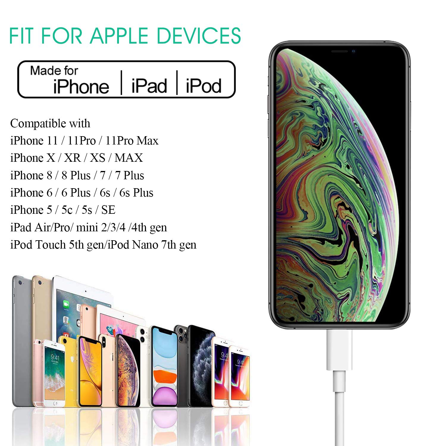 S for iPhone Charger Cord, 4 Pack 6ft Lightning Cable iPhone Charger Cable MFi Certified Compatible iPhone 14/13/12/11 Xs Max XR X 8 7 6s Plus ipad