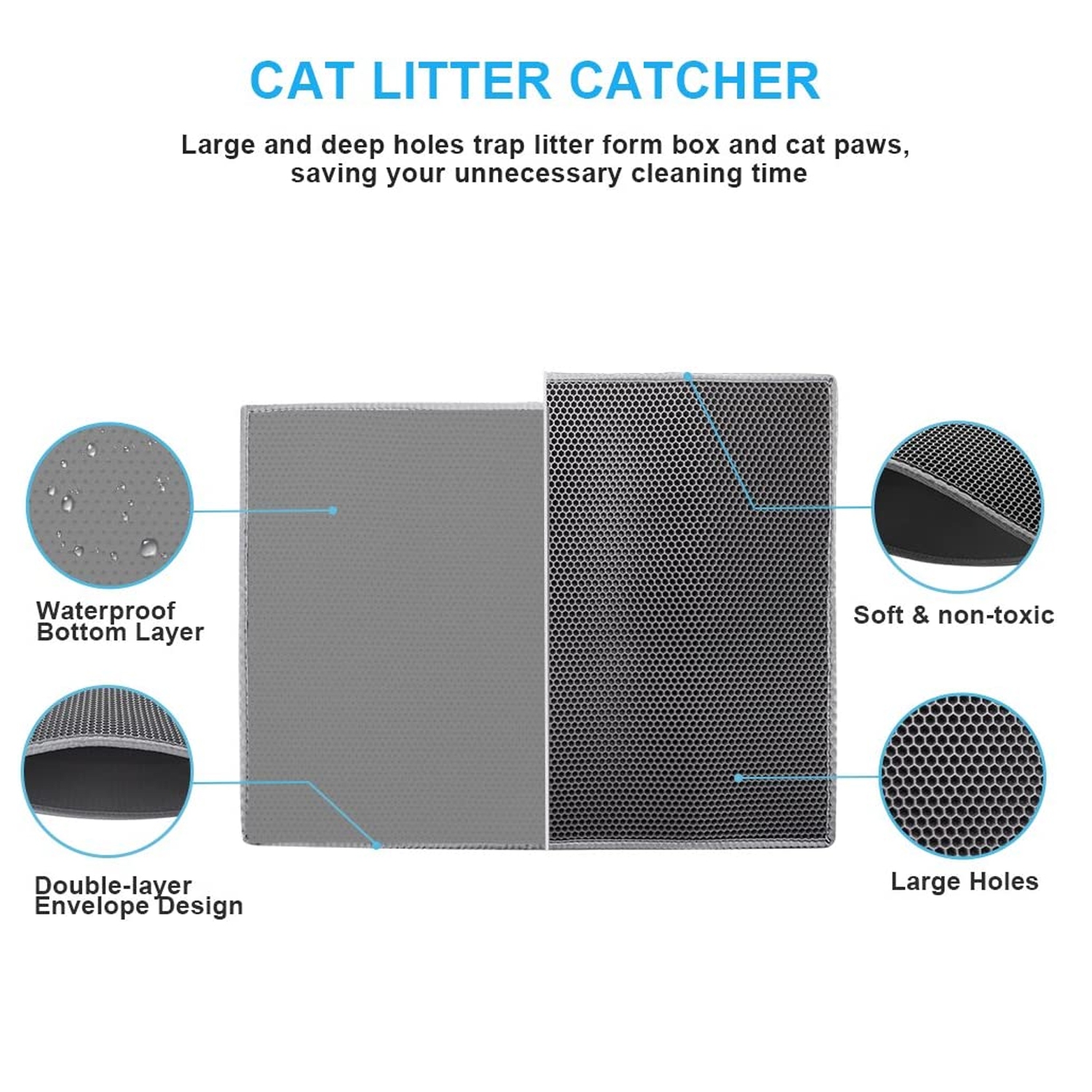 Cat Litter Box Mat Litter Trapper Double-Layer Design Waterproof Urine Proof Material Mat