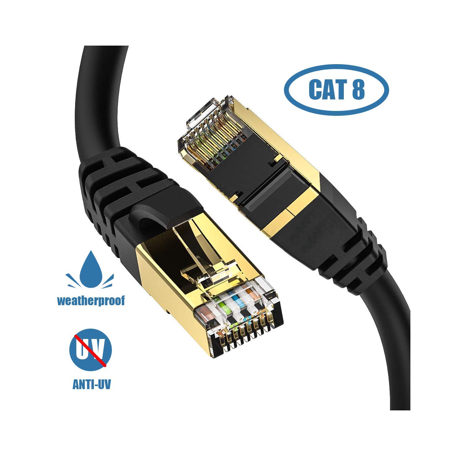 Ethernet Cable, Cat8 Ethernet Cable, 6FT LAN Cable, 26AWG High Speed Network Cable, 40Gbps 2000Mhz Cat8 RJ45 Cable, Weatherproof Ethernet Patch