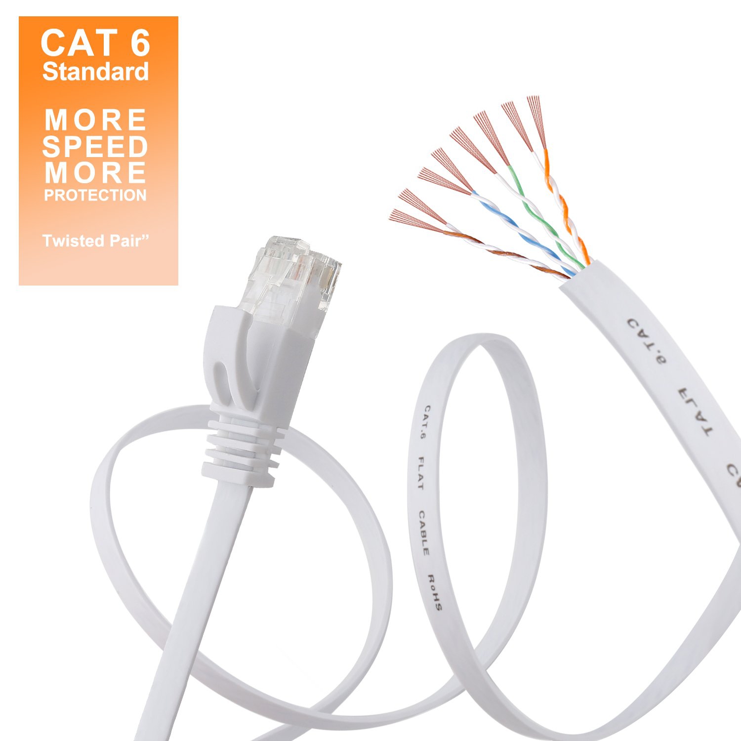 Câble Ethernet Cat 6, 100 pi, blanc mat, longs câbles réseau local Internet, câble d’ordinateur haute vitesse Cat6 solide avec pinces et connecteurs
