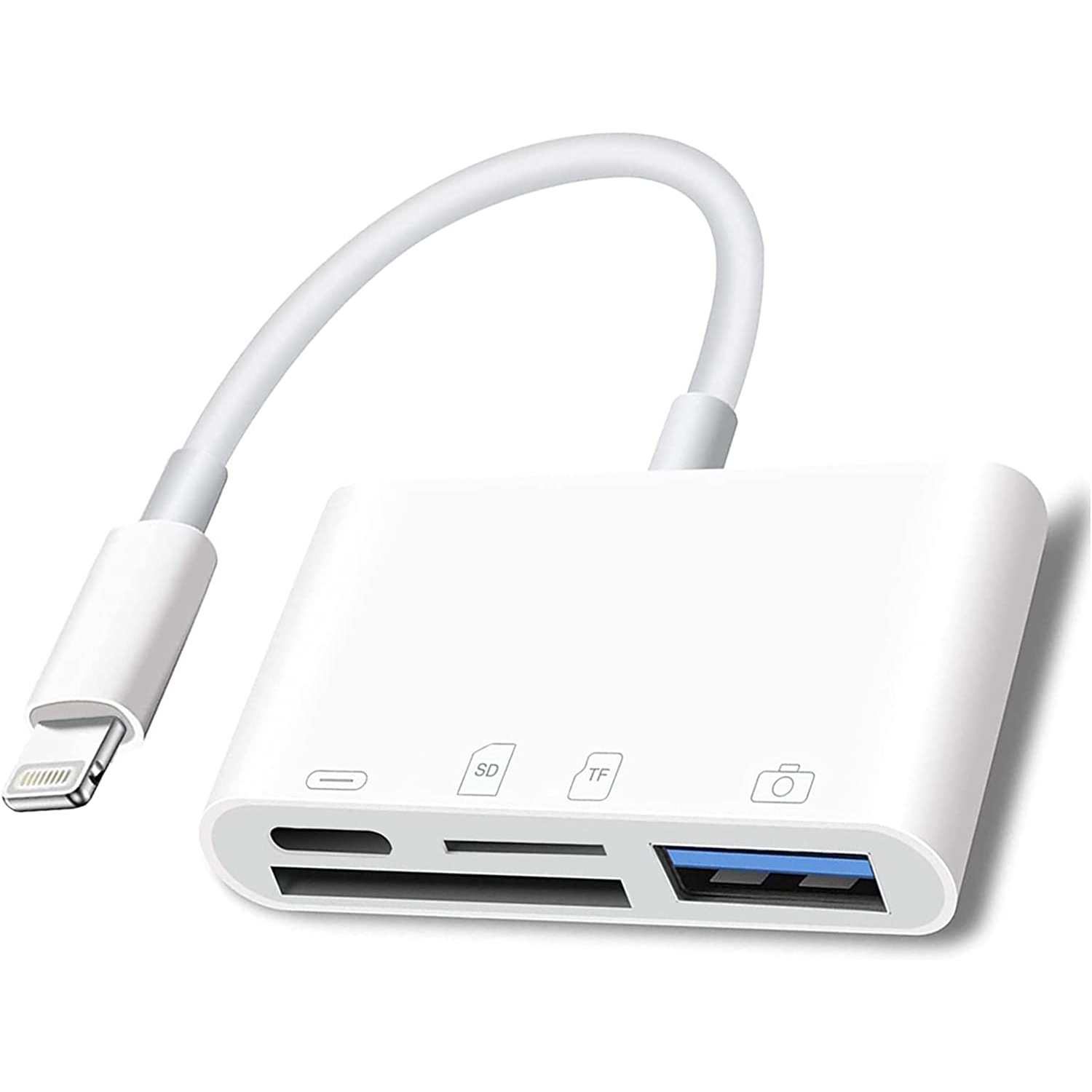 Lecteur de cartes Lightning vers SD pour iPhone avec port de chargement - Adaptateur OTG 4-en-1 USB femelle