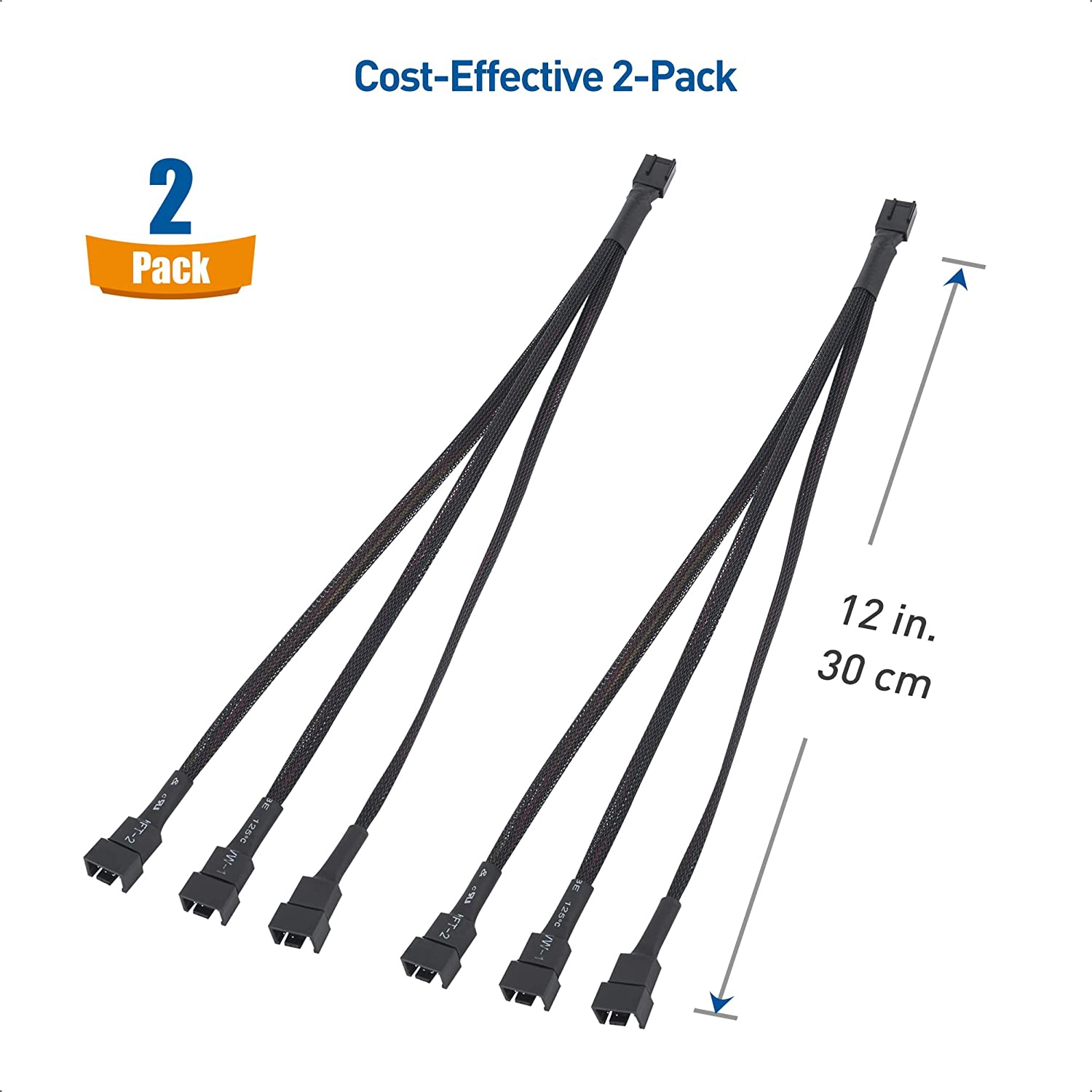 Cable Matters 2 Pack 4 Pin PWM 3 Computer Case Fan Splitter Cable – 12 Inches