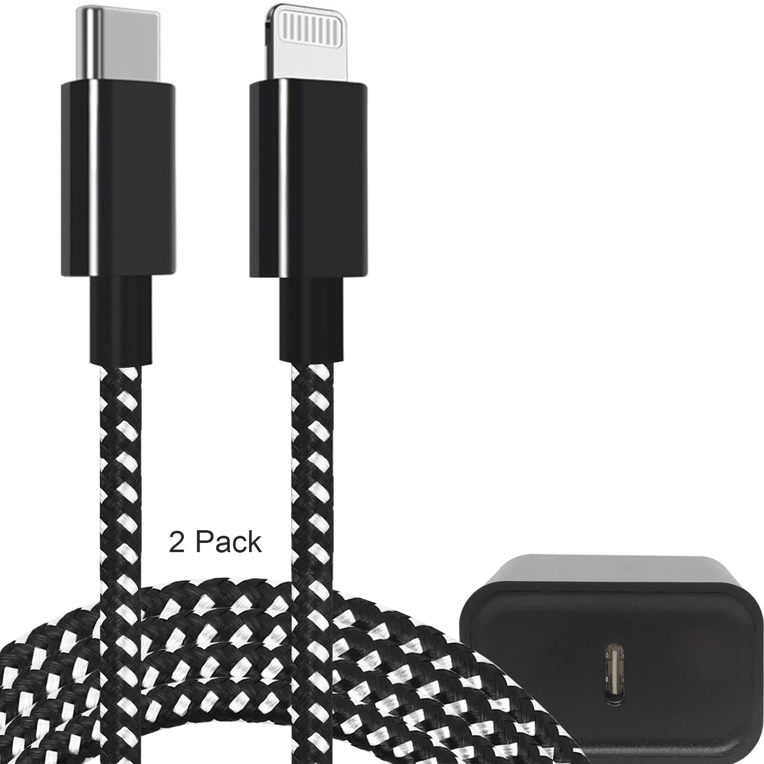 iPhone Fast Charger [Apple MFi Certified] 2 Pack 20W USB C Wall Adapter with 10FT Nylon Braided Type C Lightning Cables Compatible with iPhone 14 13 Pro Max 12 Pro Max 11 XS XR X