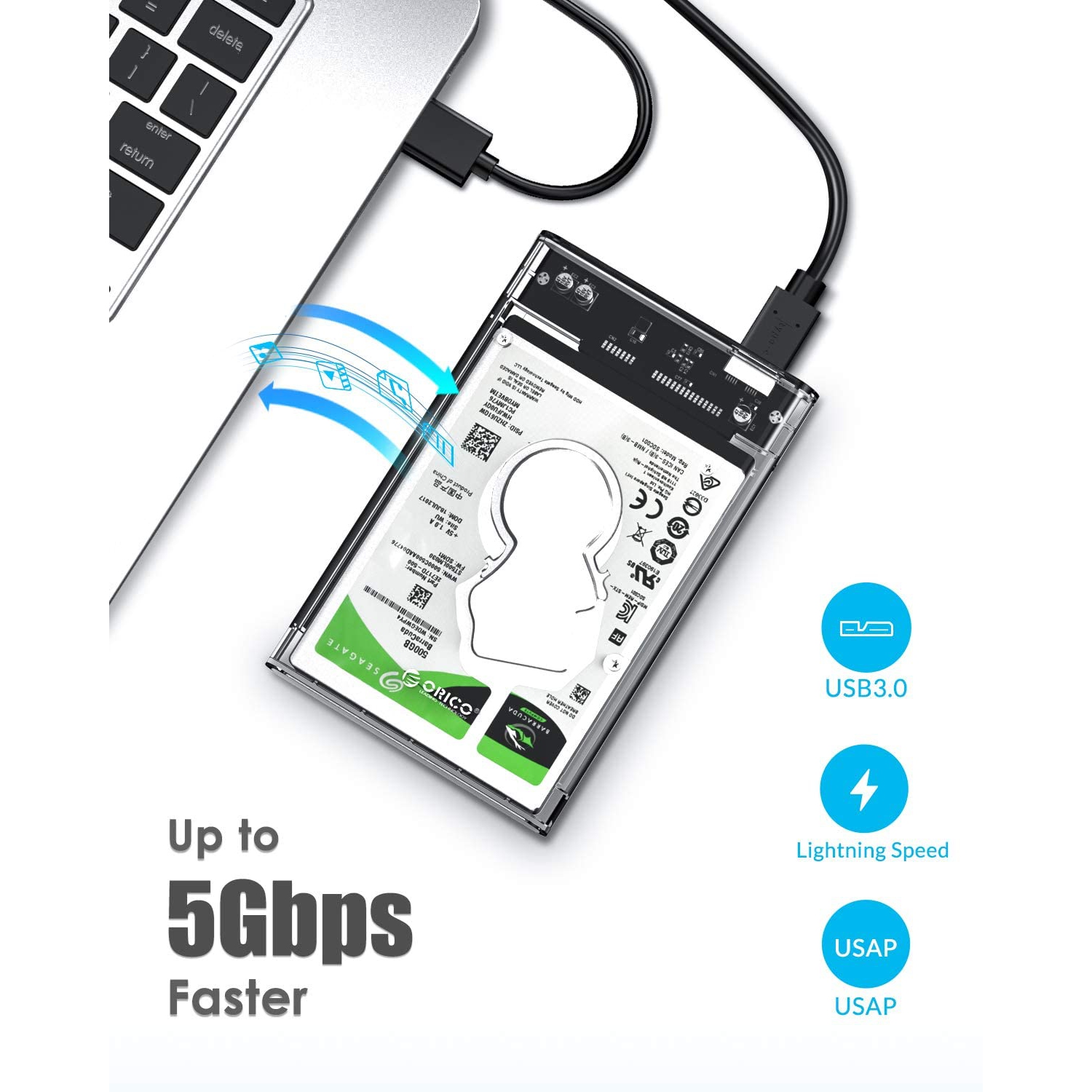 O 2,5 – Boîtier pour disque dur externe USB 3,0 pour disque dur SATA de 2,5 po et disque SSD [optimisé pour SSD, prise en charge 4TB UASP SATA III]