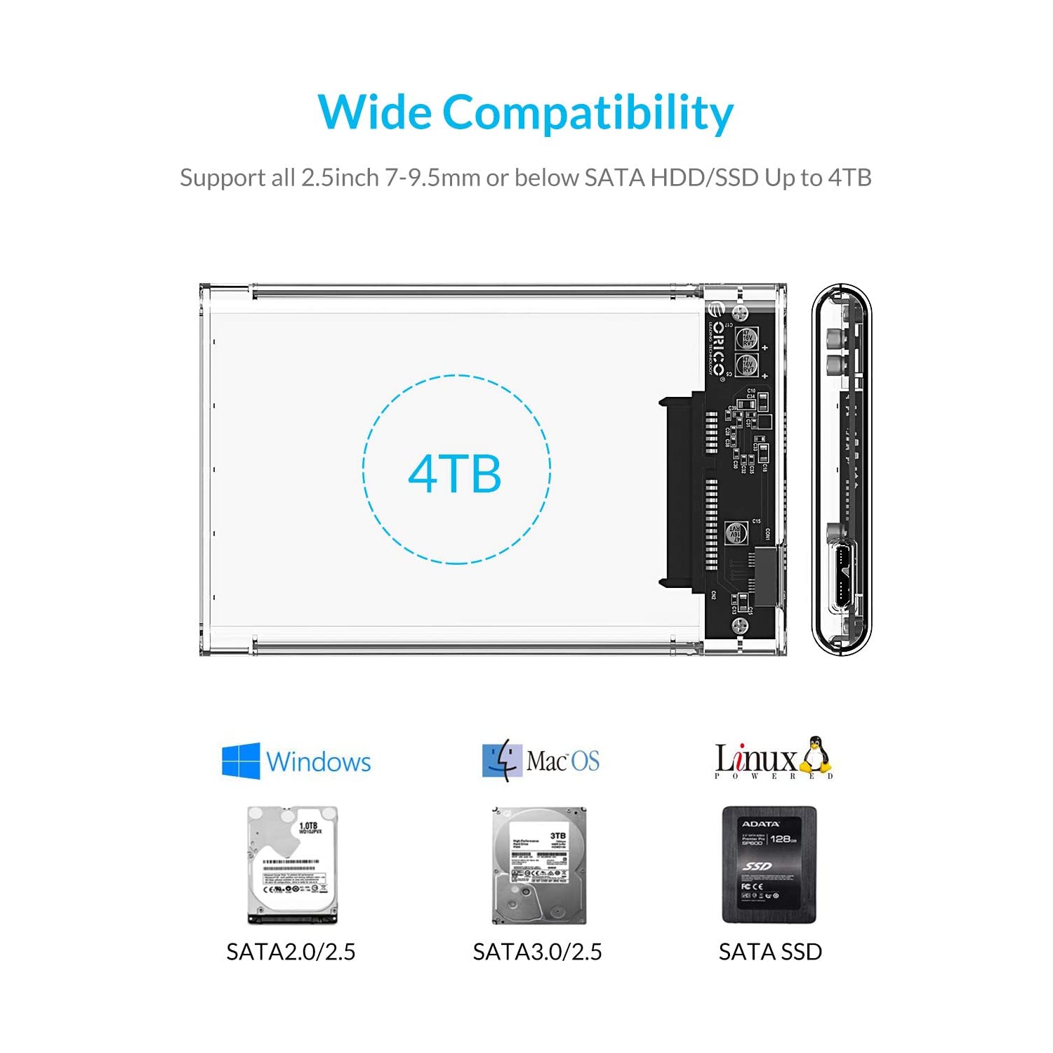 O 2,5 – Boîtier pour disque dur externe USB 3,0 pour disque dur SATA de 2,5 po et disque SSD [optimisé pour SSD, prise en charge 4TB UASP SATA III]