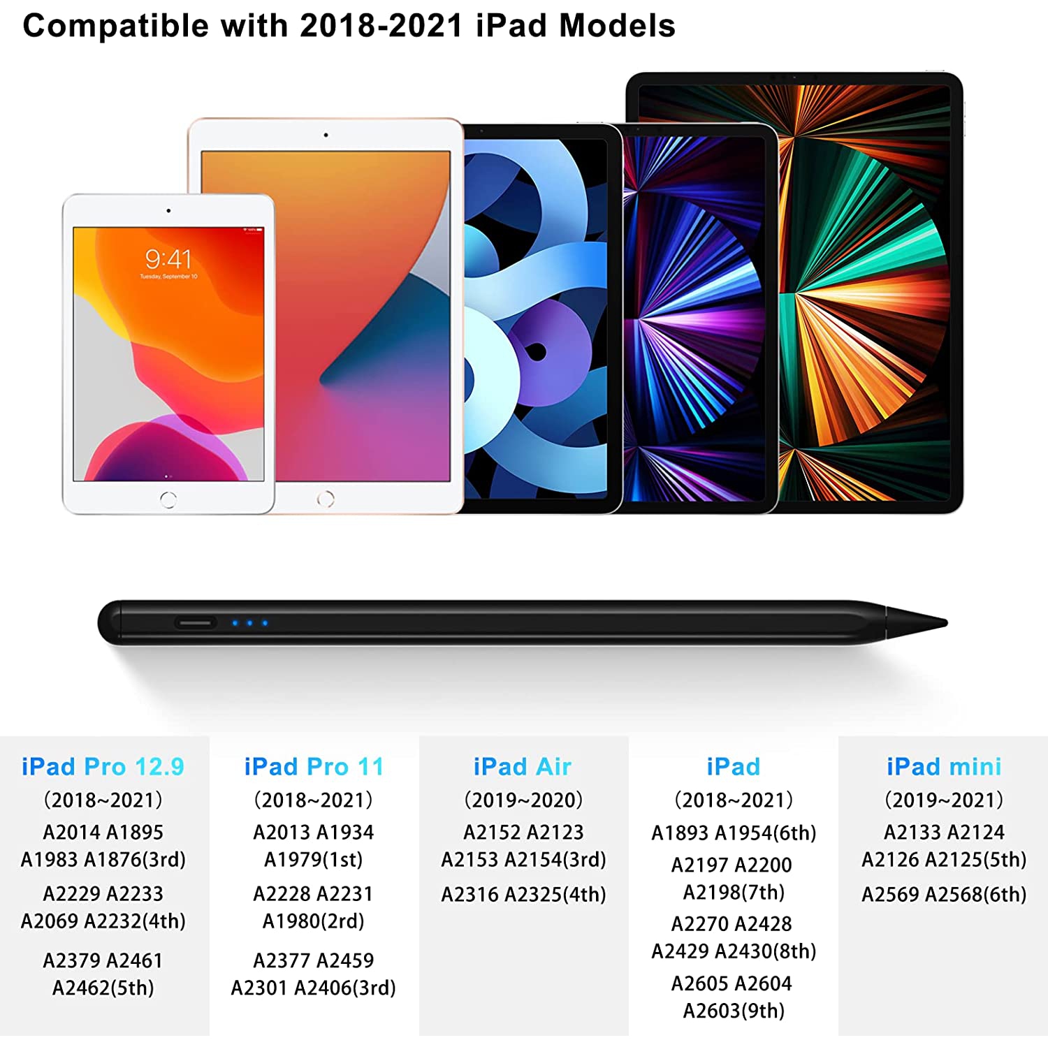 Stylus Pen for iPad with 4 Smooth Fine Tips and Palm Rejection Tilt Sensitivity High Precision Magnetic Pencil for iPad 10/9/8/7/6, iPad Air 5/4/3,