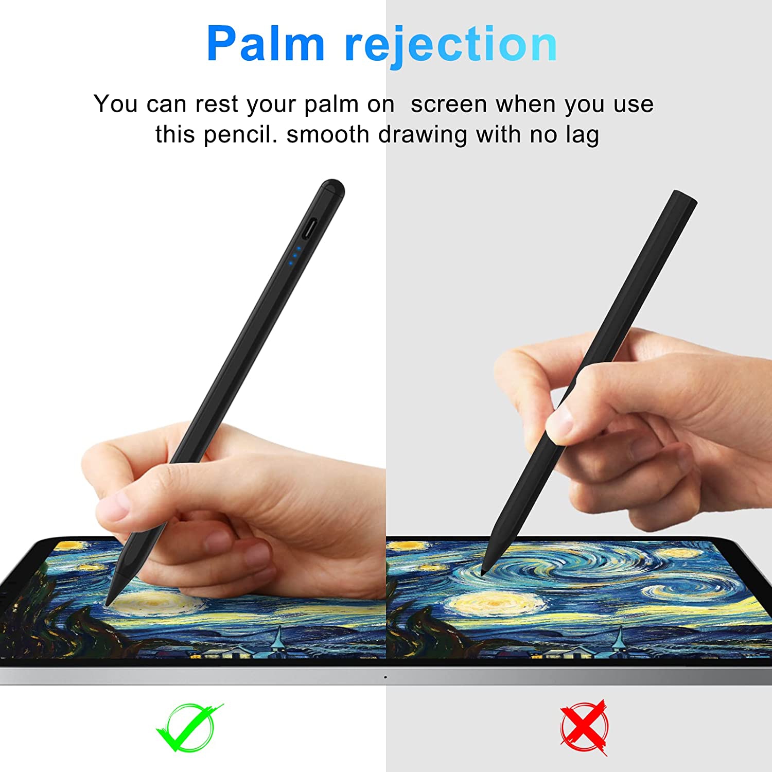 Stylus Pen for iPad with 4 Smooth Fine Tips and Palm Rejection Tilt Sensitivity High Precision Magnetic Pencil for iPad 10/9/8/7/6, iPad Air 5/4/3,