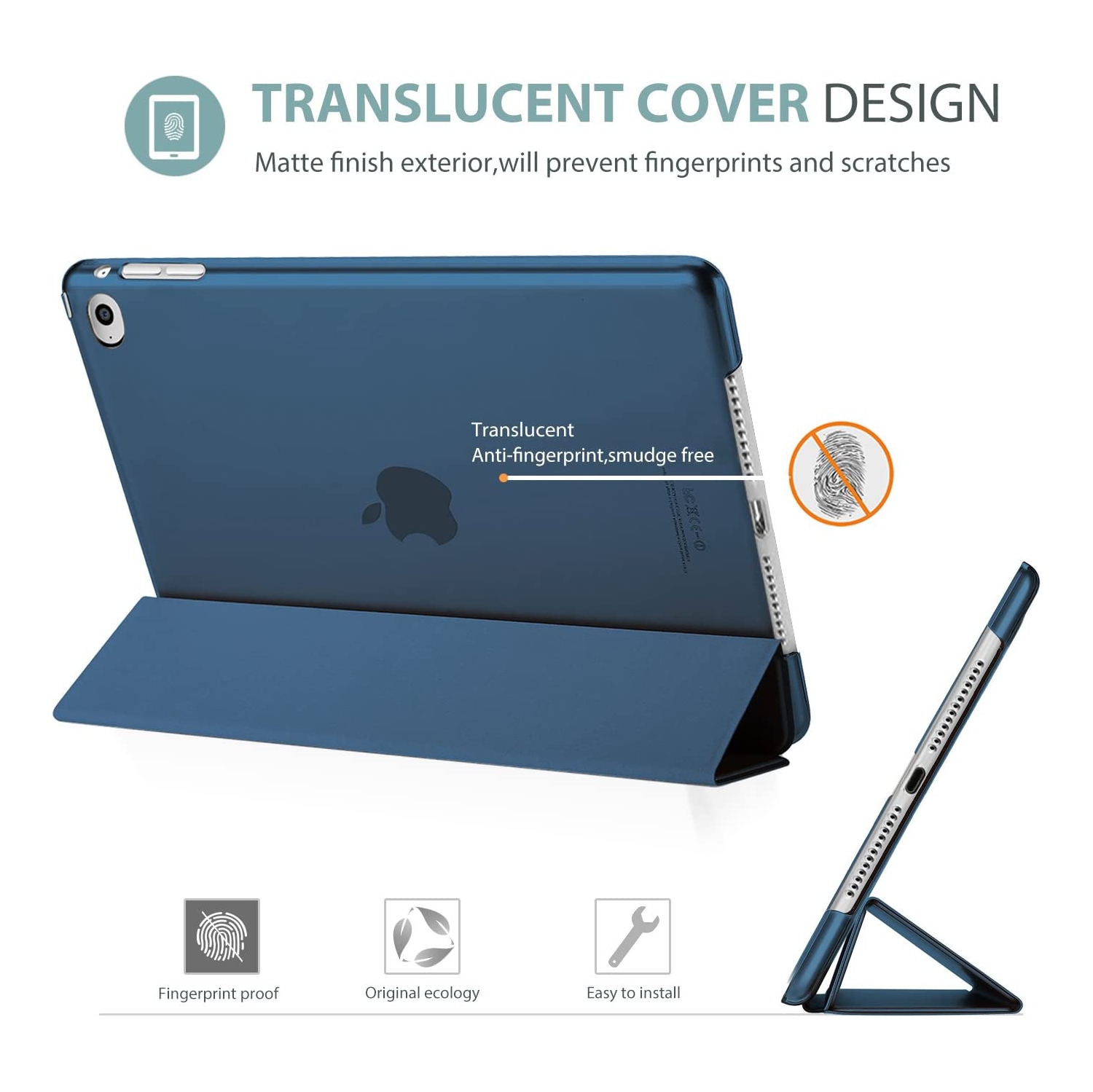 P iPad Air 2 Smart Case, Ultra Slim Lightweight Stand Protective Case Shell with Translucent Frosted Back Cover for Apple iPad Air 2 (A1566 A1567)