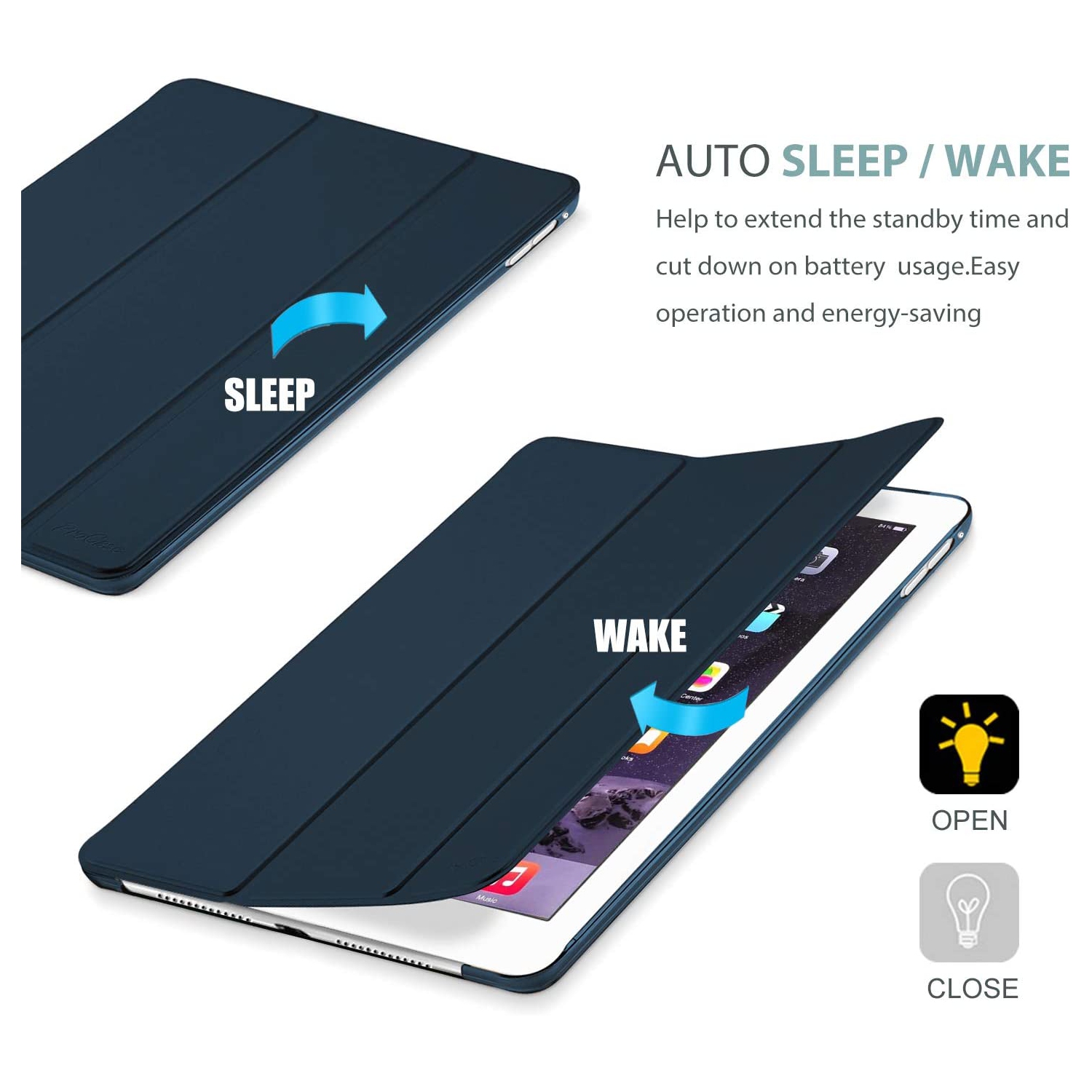 P iPad Air 2 Smart Case, Ultra Slim Lightweight Stand Protective Case Shell with Translucent Frosted Back Cover for Apple iPad Air 2 (A1566 A1567)