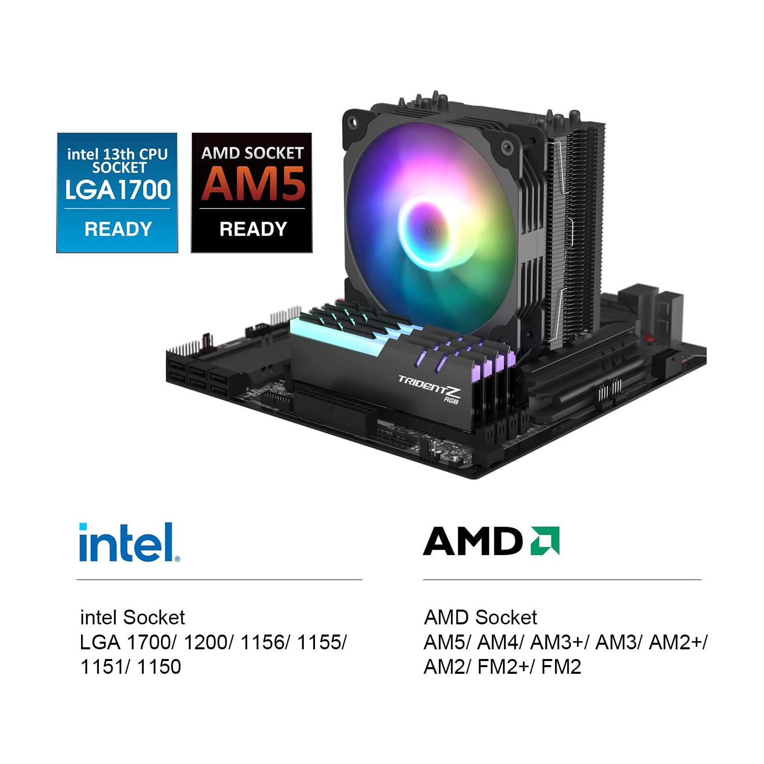 V V5 CPU Air Cooler w/ 5 Heat Pipes 120mm PWM Processor 150W TDP Cooler for Intel LGA 1700/1200/115X AMD Ryzen AM4 Universal Socket w/Addressable RGB