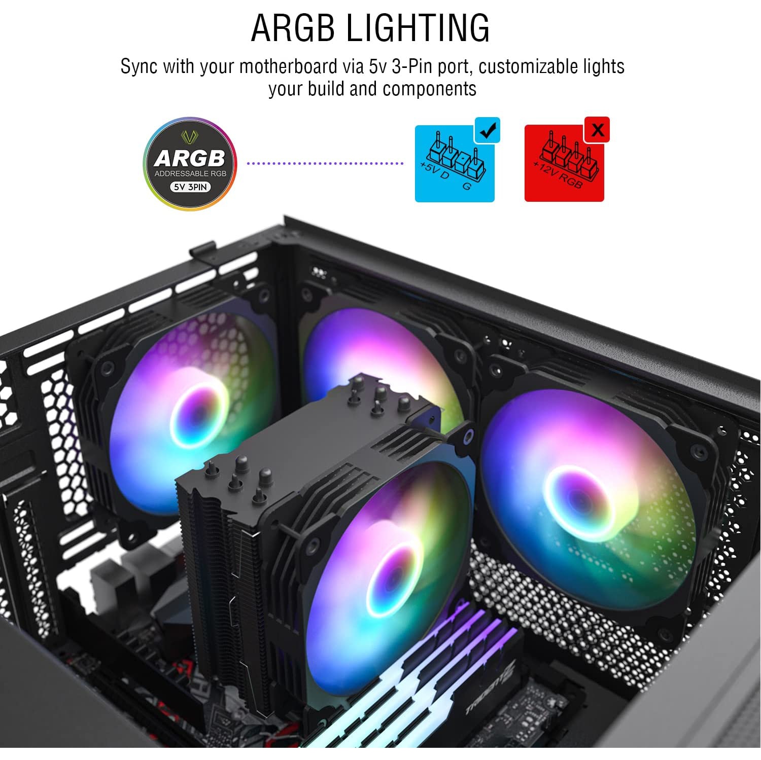 V V5 CPU Air Cooler w/ 5 Heat Pipes 120mm PWM Processor 150W TDP Cooler for Intel LGA 1700/1200/115X AMD Ryzen AM4 Universal Socket w/Addressable RGB