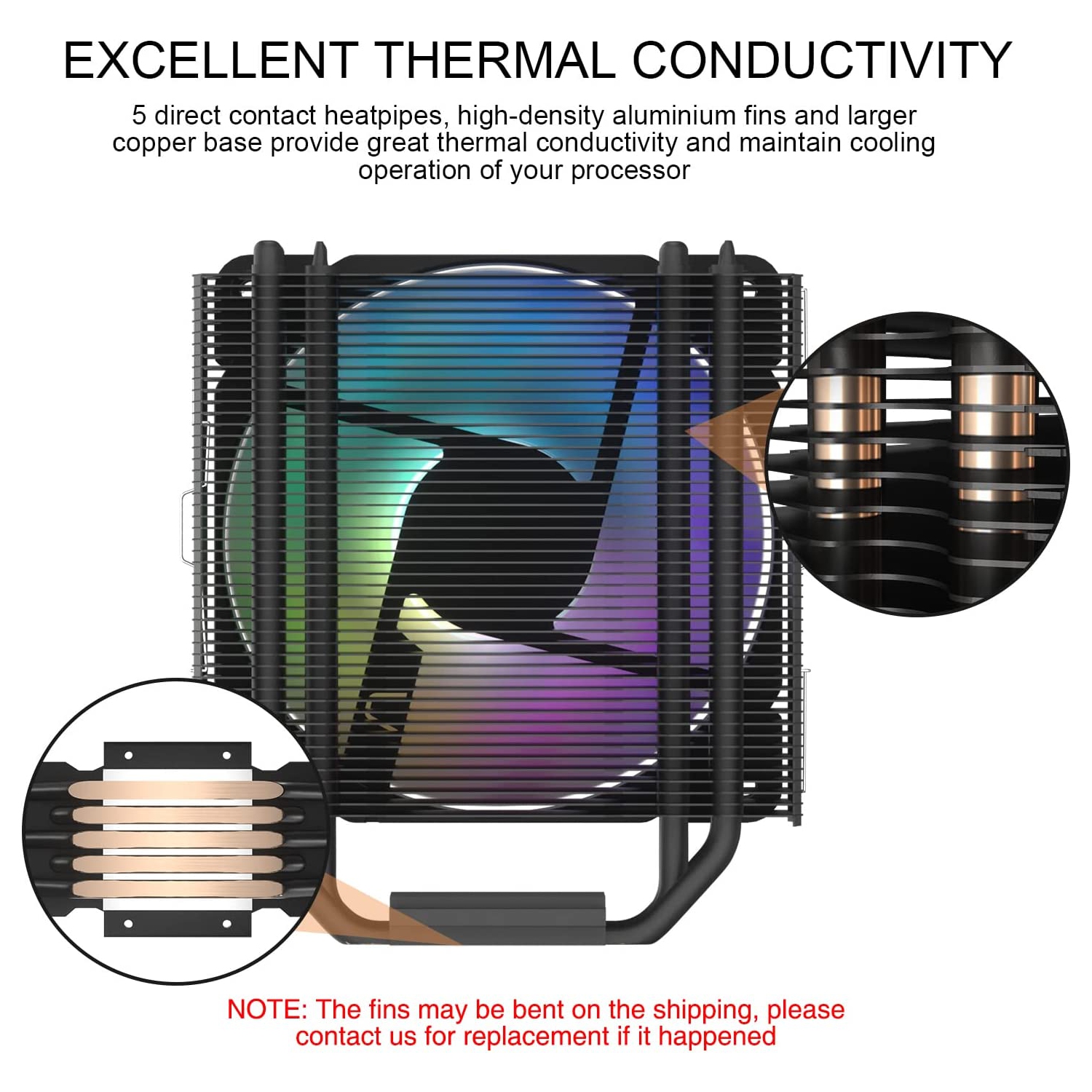 V V5 CPU Air Cooler w/ 5 Heat Pipes 120mm PWM Processor 150W TDP Cooler for Intel LGA 1700/1200/115X AMD Ryzen AM4 Universal Socket w/Addressable RGB