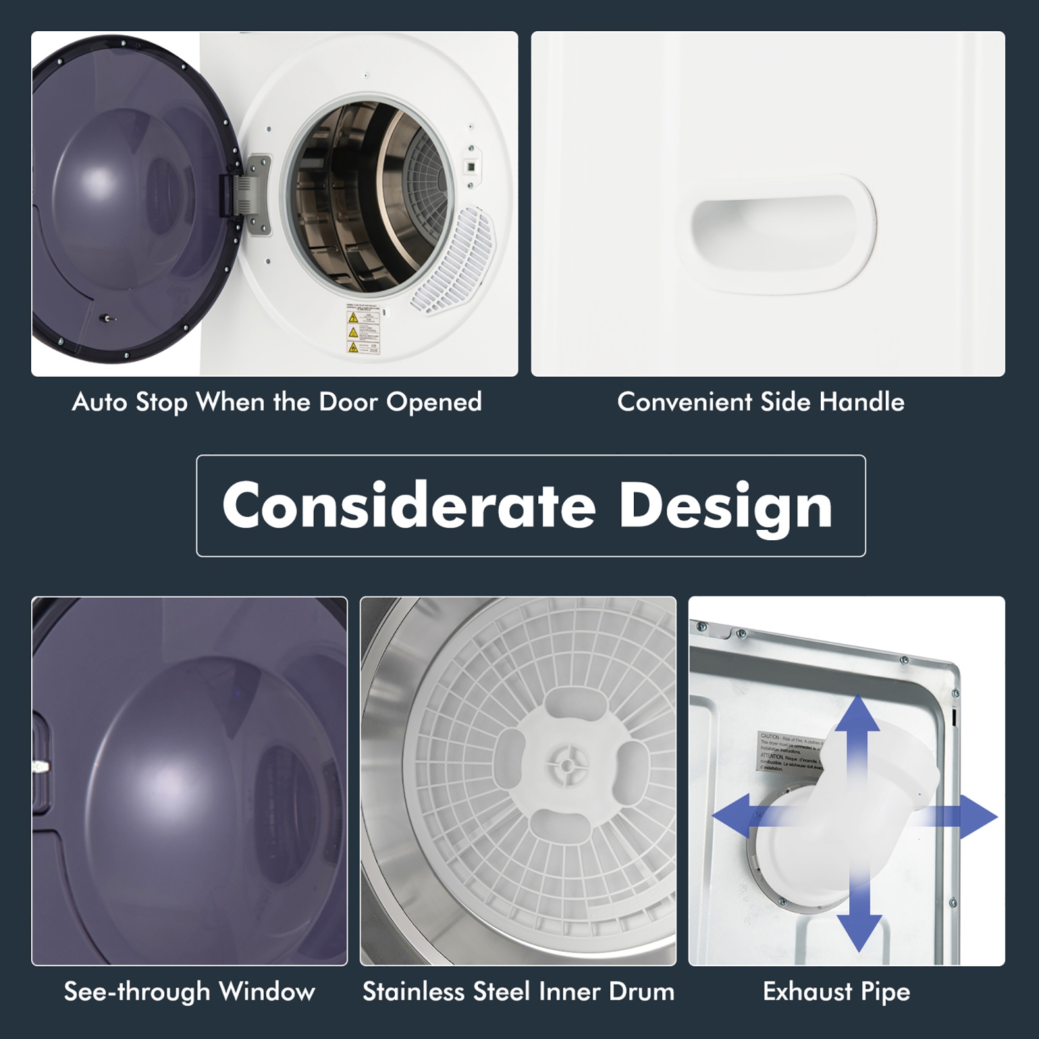 Costway 1400W Electric Tumble Compact Laundry Dryer Stainless Steel Tub 8.8lbs /2.6cu.ft