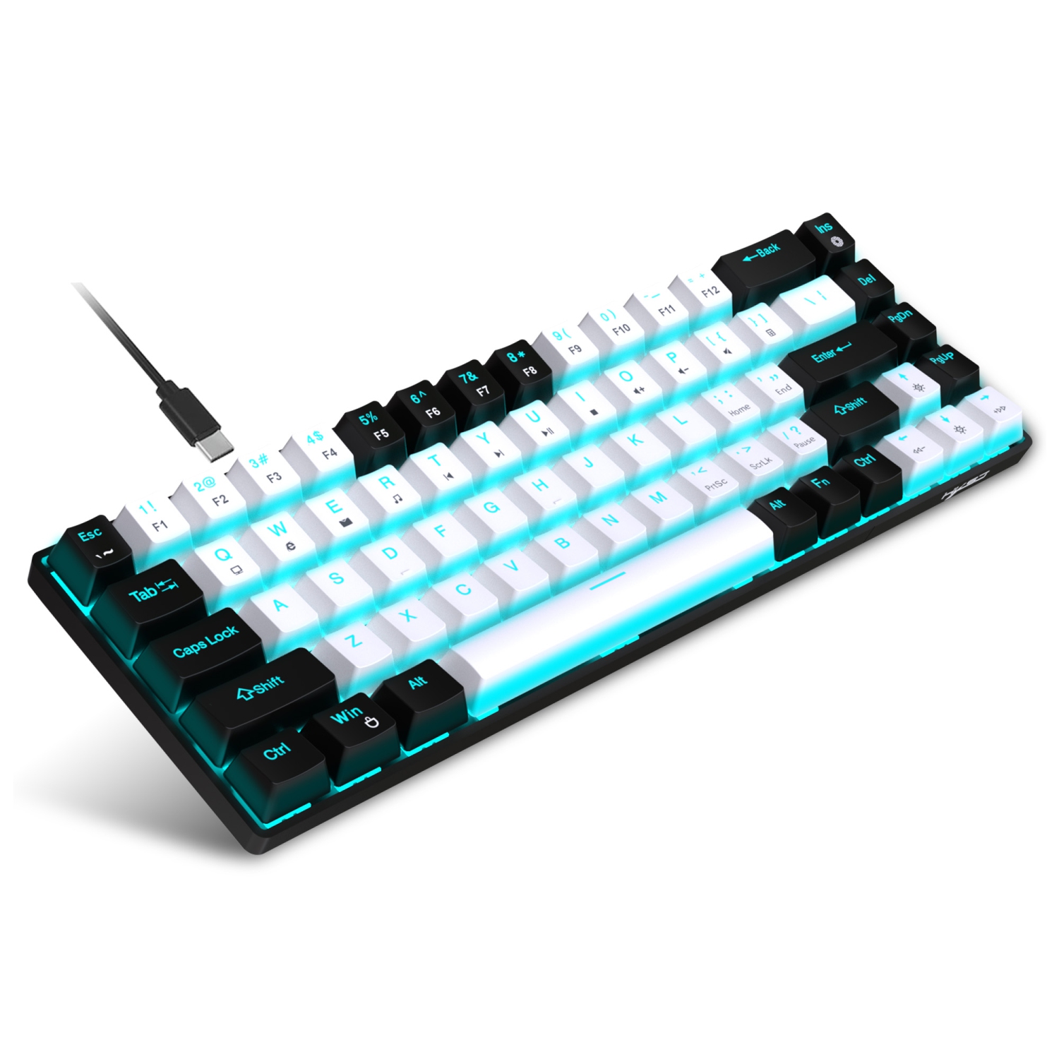 Clavier de jeu 60 % mécanique portatif, mini clavier de bureau avec fil rétroéclairé LED à 68 touches avec commutateur bleu pour Windows