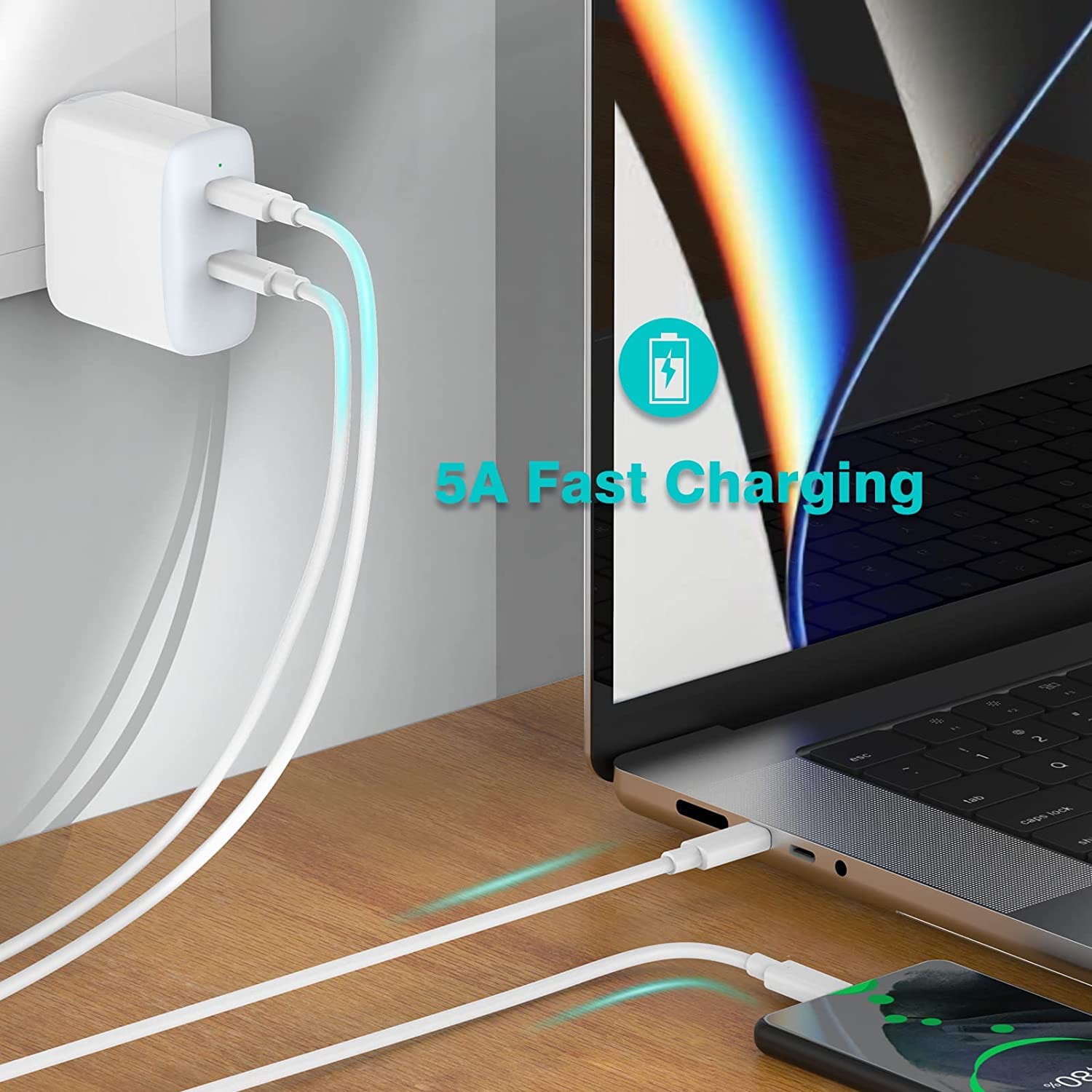 Câble USB-C de 10ft m [100&nbsp;W/5A], câble de chargement de type C rapide pour MacBook Pro 16, 15, 14, 13 po, MacBook Air 2020/2019/2018, iPad Pro