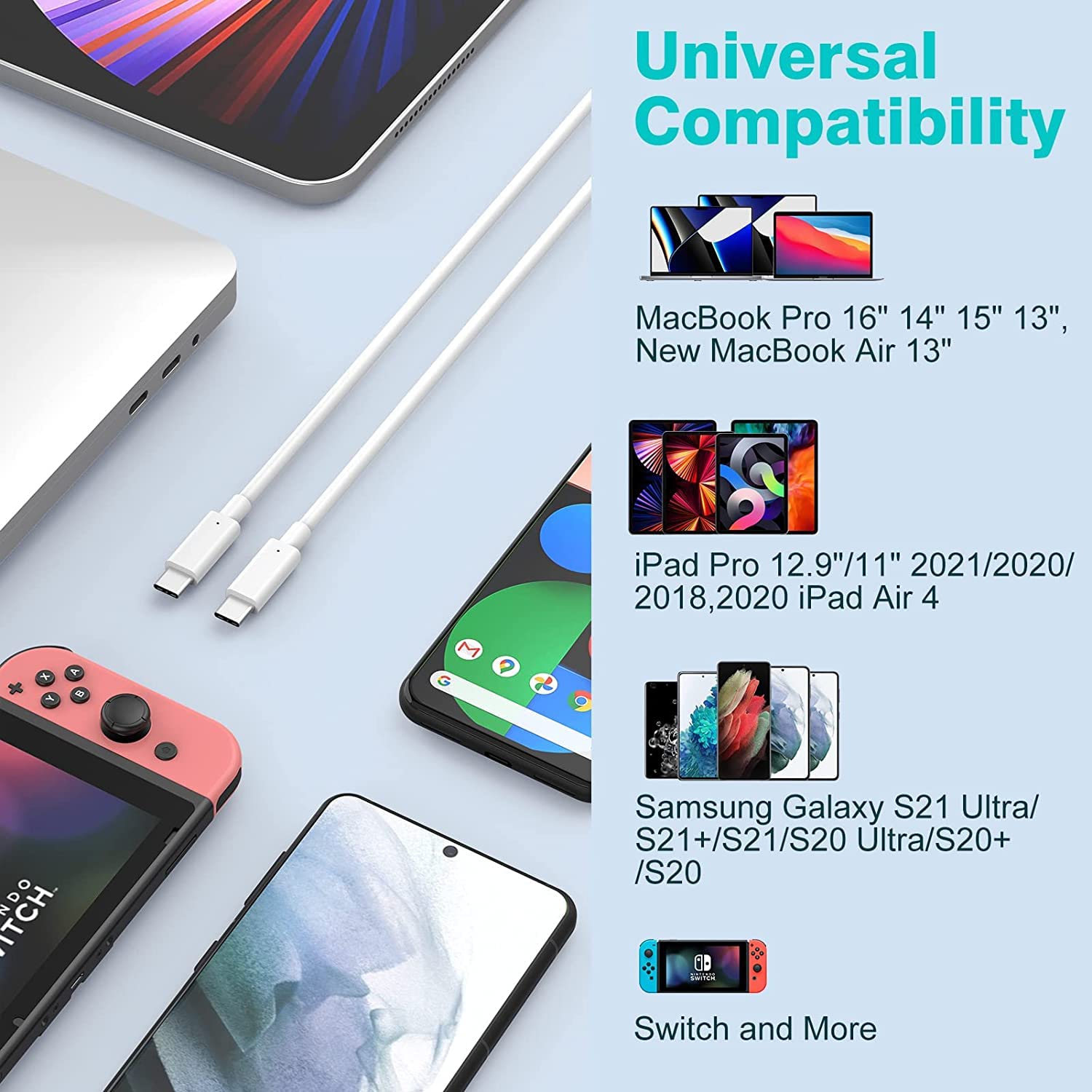 Câble USB-C de 10ft m [100&nbsp;W/5A], câble de chargement de type C rapide pour MacBook Pro 16, 15, 14, 13 po, MacBook Air 2020/2019/2018, iPad Pro