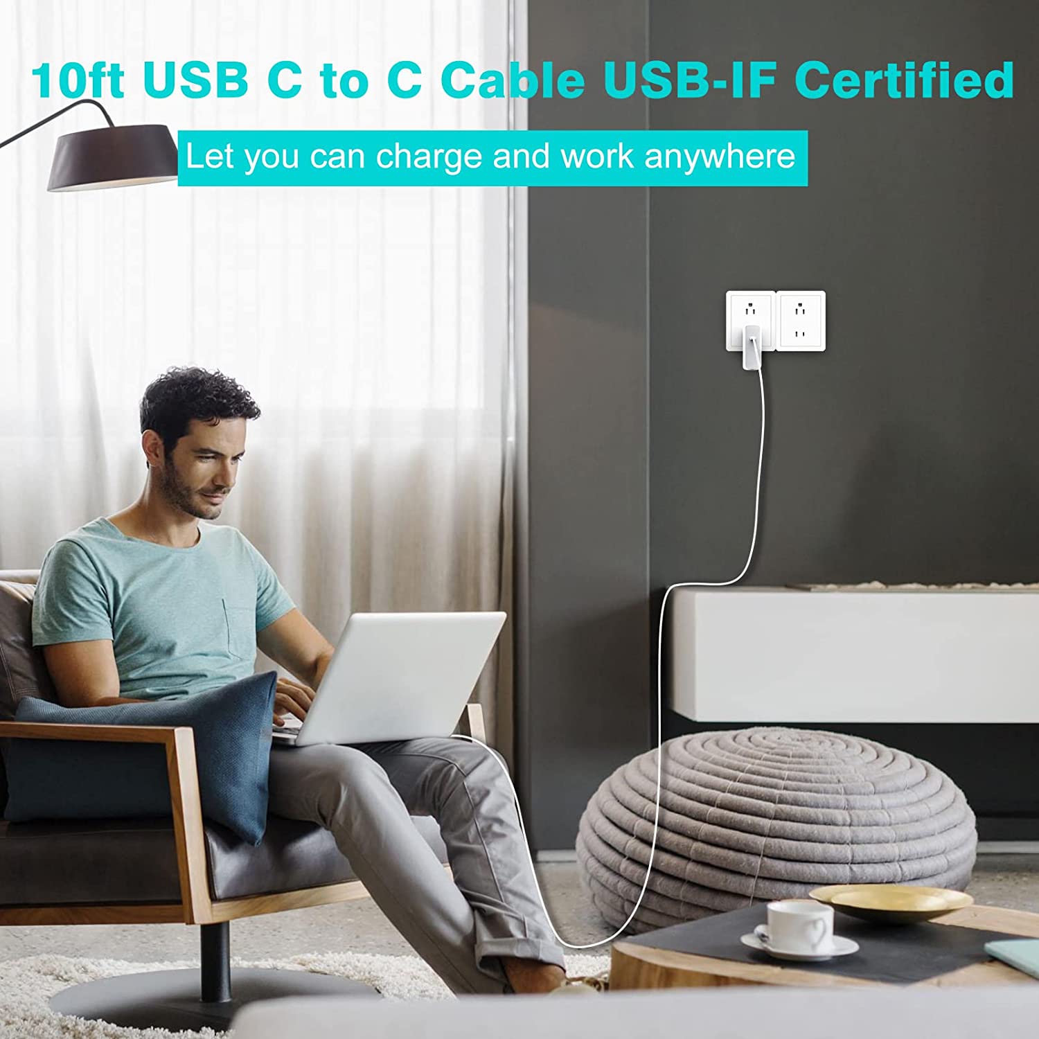 Câble USB-C de 10ft m [100&nbsp;W/5A], câble de chargement de type C rapide pour MacBook Pro 16, 15, 14, 13 po, MacBook Air 2020/2019/2018, iPad Pro
