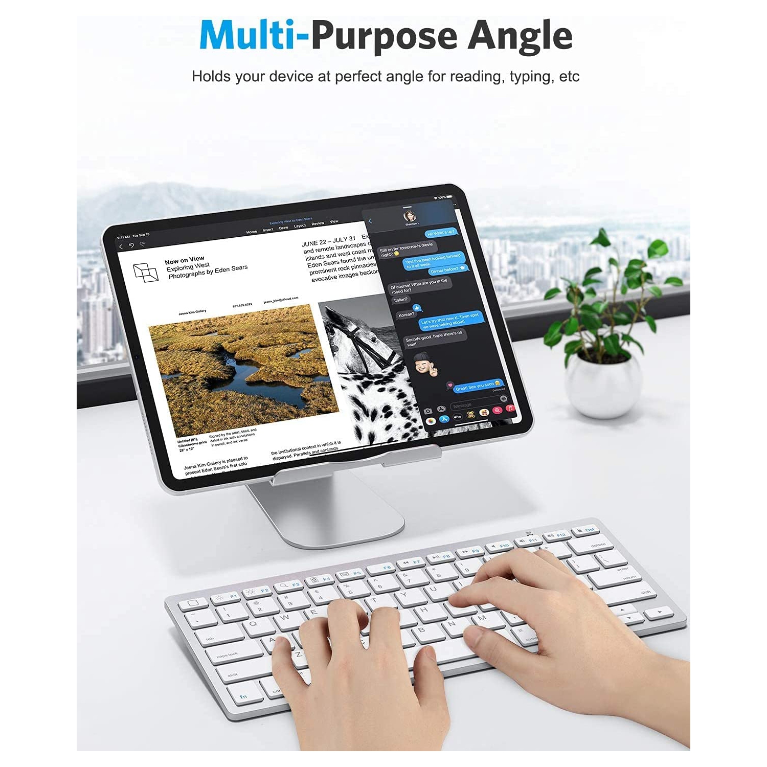 O Support pour tablette compatible avec iPad, support réglable pour tablettes et tous les téléphones cellulaires, argenté