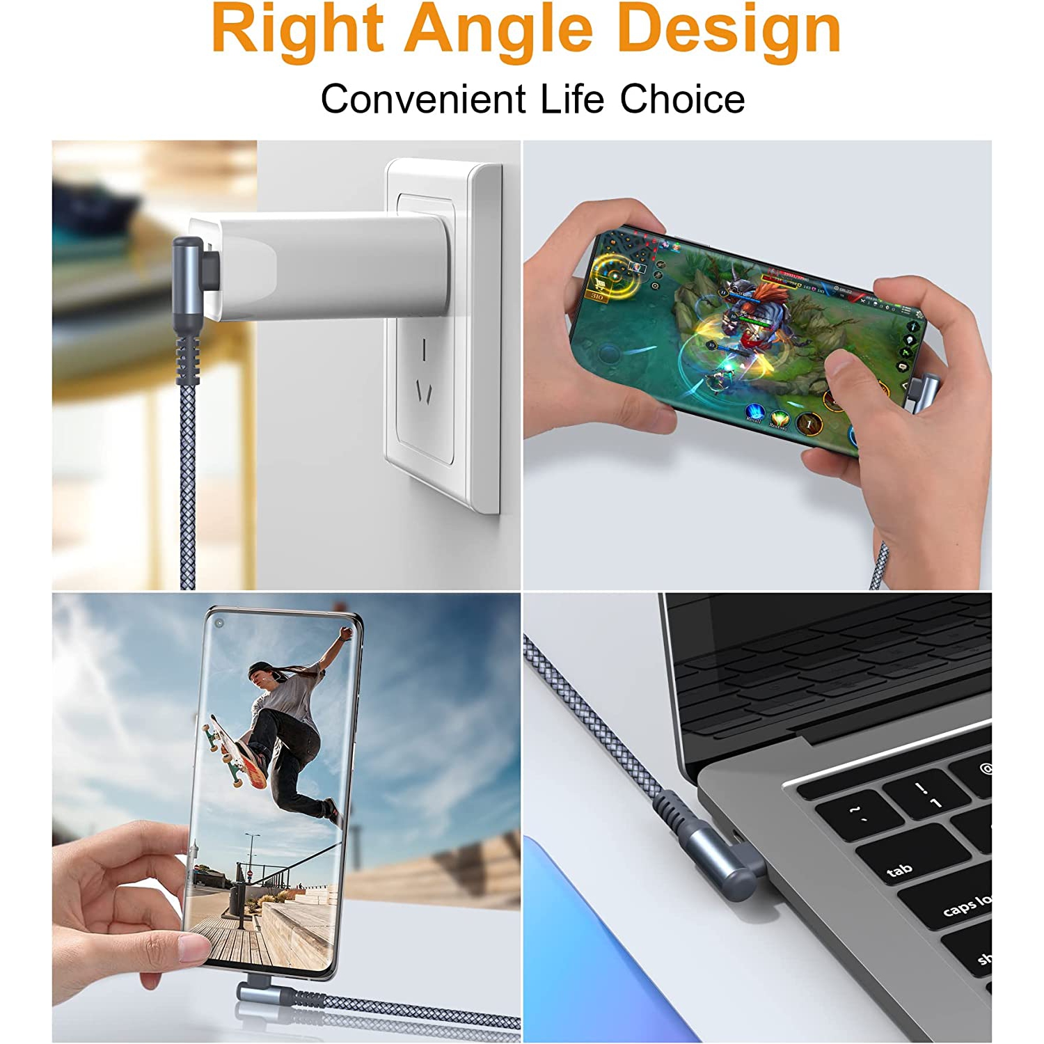 USB C Charging Cord Right Angle [2Pack, 6FT] 3.1A, A USB C Cable Fast Charger Cable Nylon Braided Cord for Samsung S22 S21 S10 S9 S8 Plus/Ultra/FE,