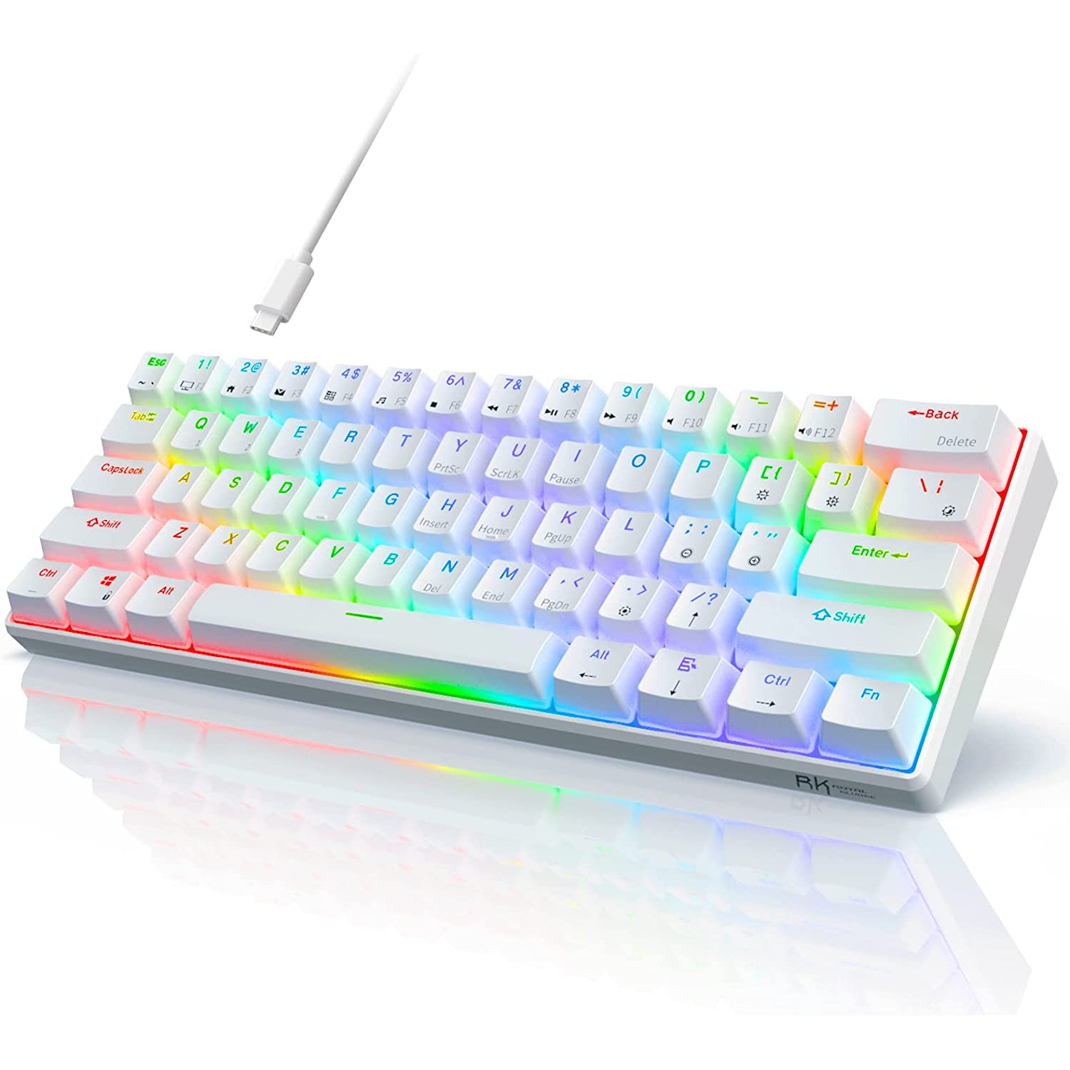 RK ROYAL KLUDGE RK61 Wired 60% Mechanical Gaming Keyboard RGB Backlit Ultra-Compact Red Switch White