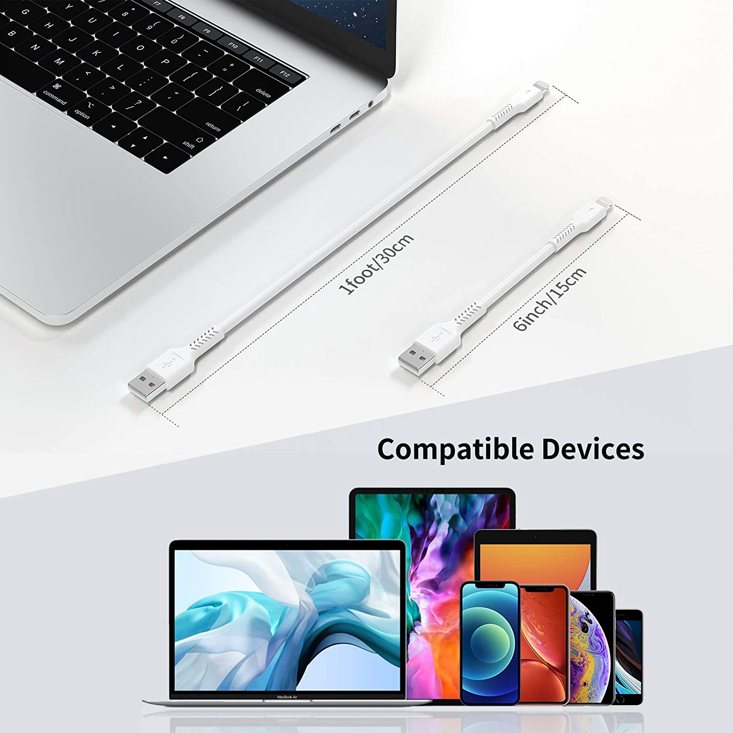 1ft iPhone Charger Cord Short, 5Pack USB to Lightning Cable Compatible with Apple iPhone 13 12 11 Pro Max Xs Xr X 8 7 6 Plus 5 SE, iPad Air/Mini,