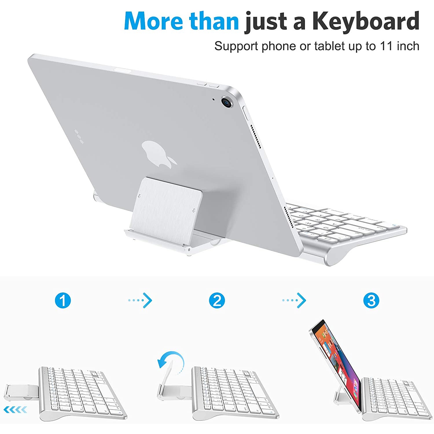 O Ultra-Slim Wireless Bluetooth Keyboard Compatible with All iPad, iPad 10.2 9th Generation/Mini 6 2021, Build-in Sliding Stand, White