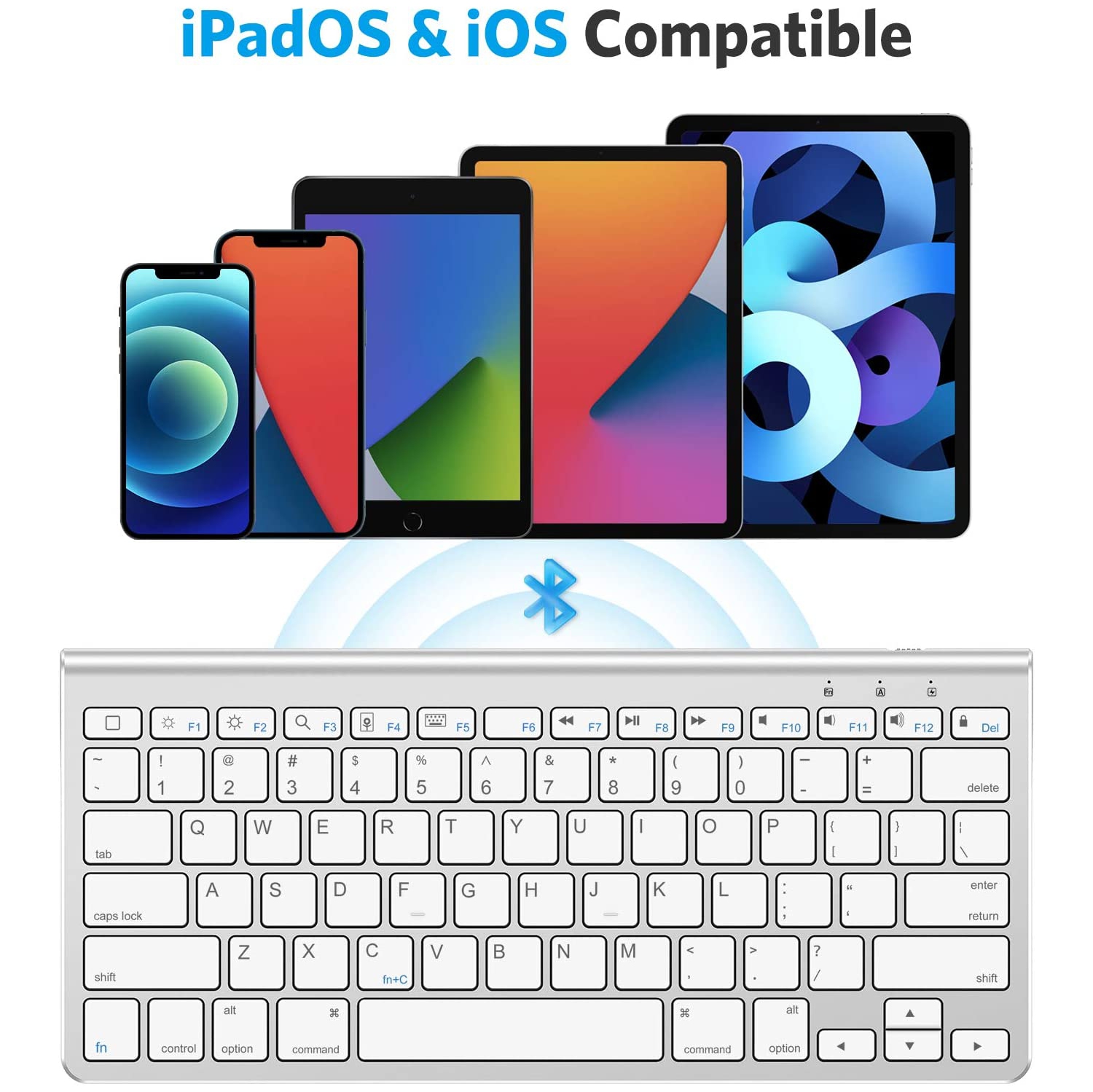 O Ultra-Slim Wireless Bluetooth Keyboard Compatible with All iPad, iPad 10.2 9th Generation/Mini 6 2021, Build-in Sliding Stand, White