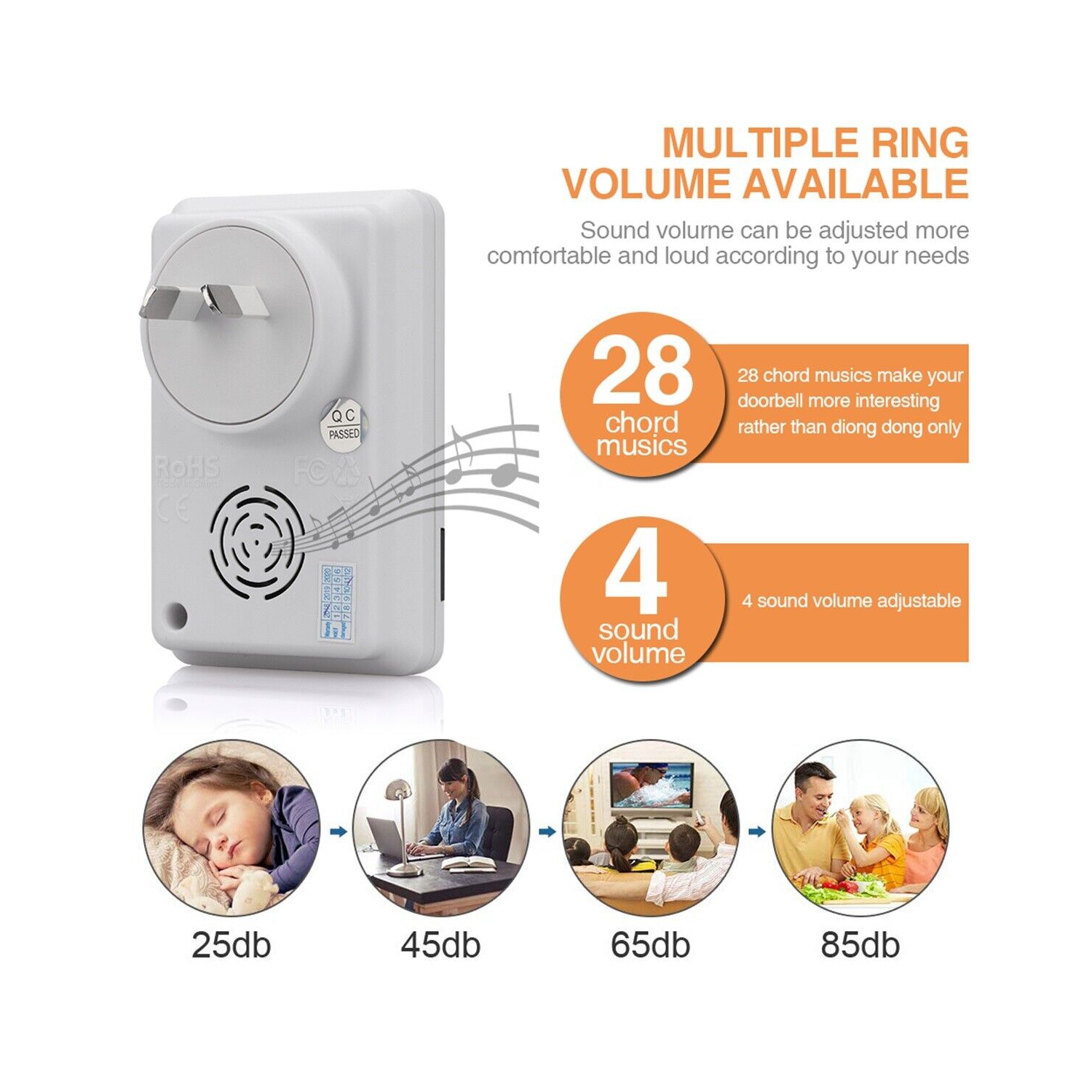 WIRELESS HOME DIGITAL DOORBELL 1000FT RANGE CORDLESS DOORBELL 28 CHIMES PORTABLE