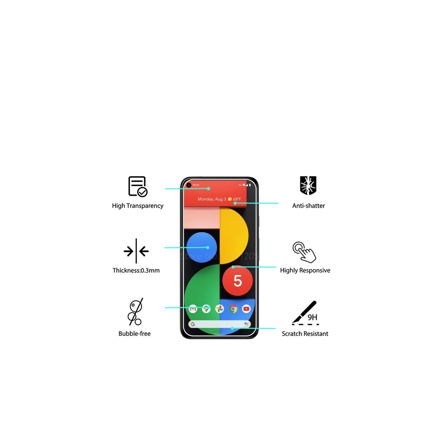 [PAQUET de 2] Protecteur d’écran en verre trempé pour Pixel 5 de Google - compatible avec les étuis