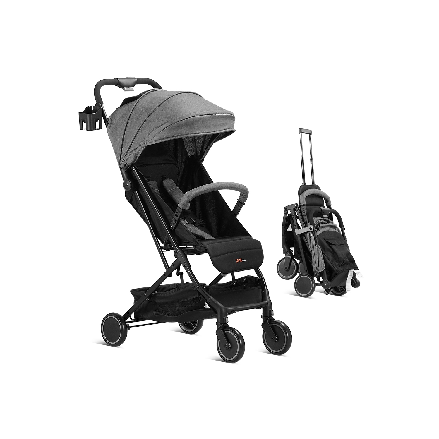 2 in 1 Foldable Baby Stroller, Compact Travel Stroller Baby Carriage with Storage Basket & Adjustable Canopy
