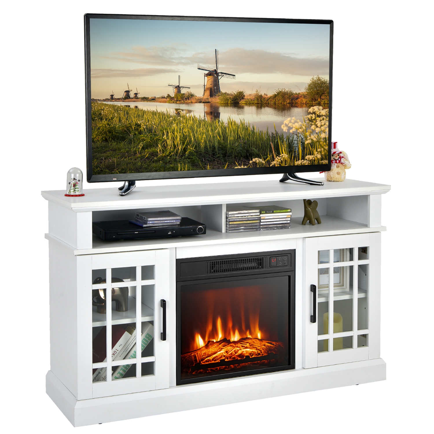 Gymax 48'' TV Stand Console Cabinet w/ Fireplace Entertainment Center For Living Room