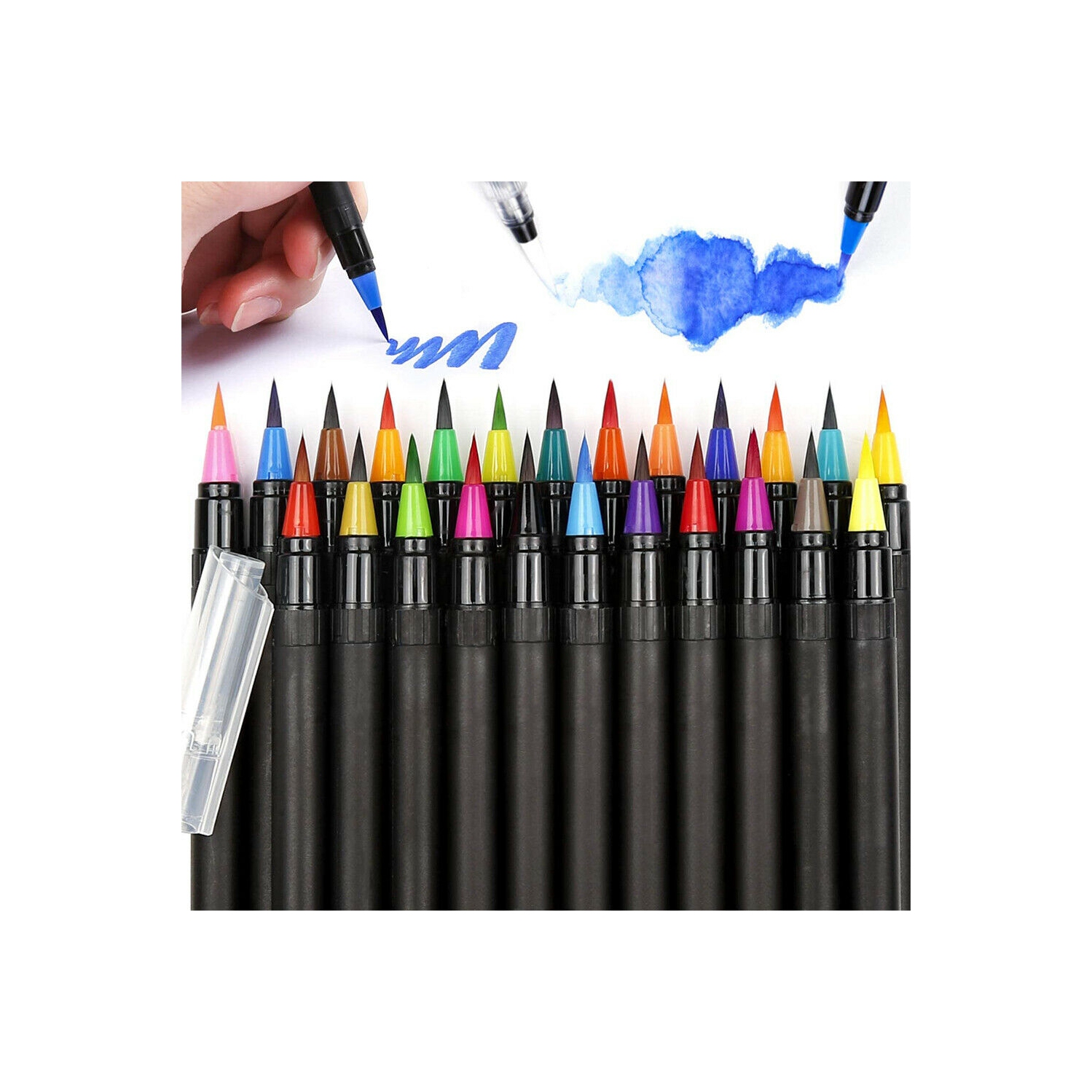 24 Colors Watercolor Brush Pens Nontoxic for Drawing Calligraphy Coloring, CA