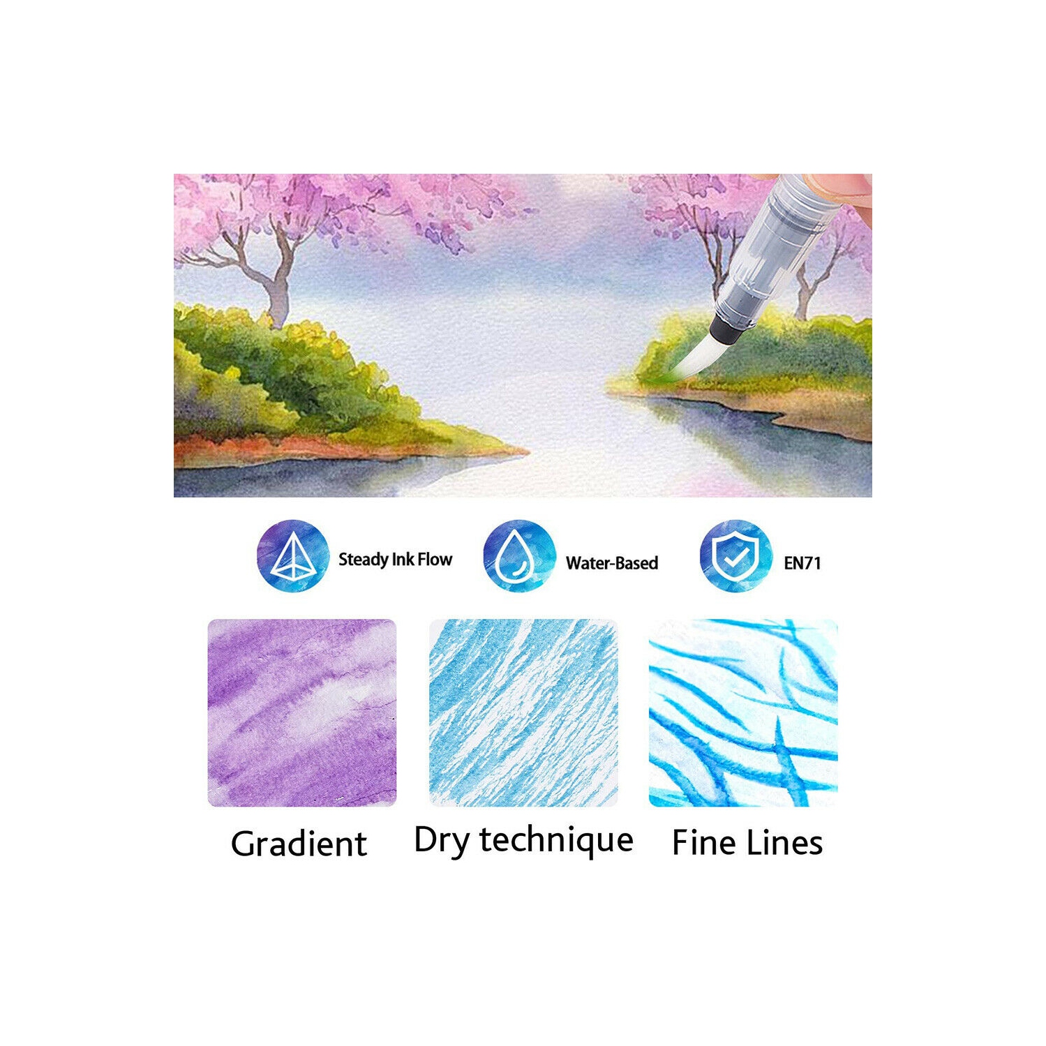 24 Colors Watercolor Brush Pens Nontoxic for Drawing Calligraphy Coloring, CA