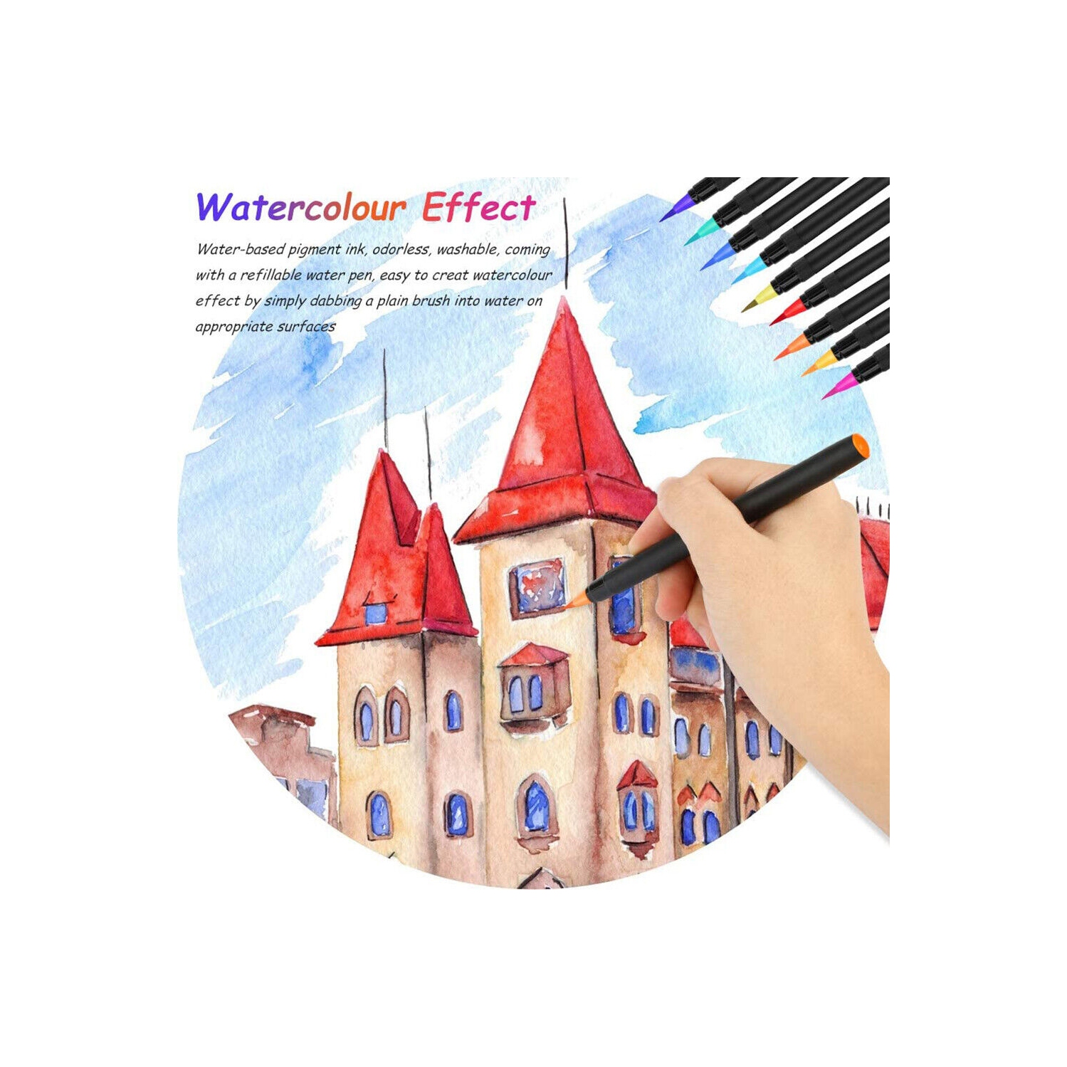 24 Colors Watercolor Brush Pens Nontoxic for Drawing Calligraphy Coloring, CA